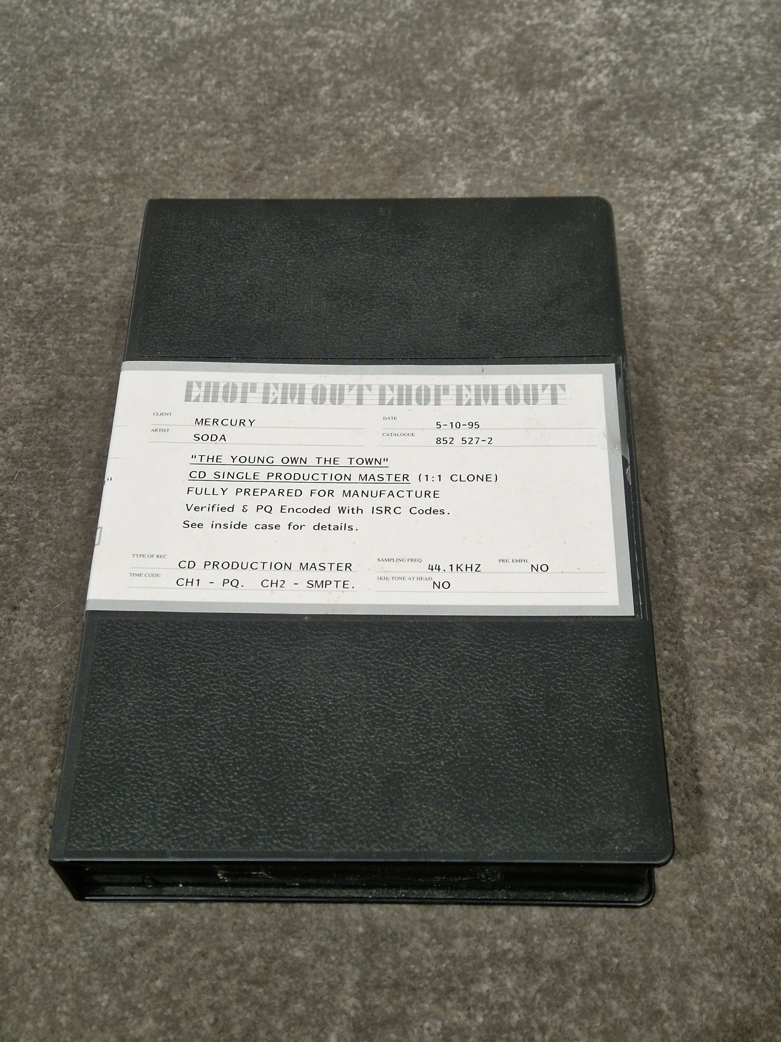 Soda – Britpop Band Collectible DAT Master for “The Young Own The Town” – Excellent w/ PQ Encoding & ISRC - Image 3