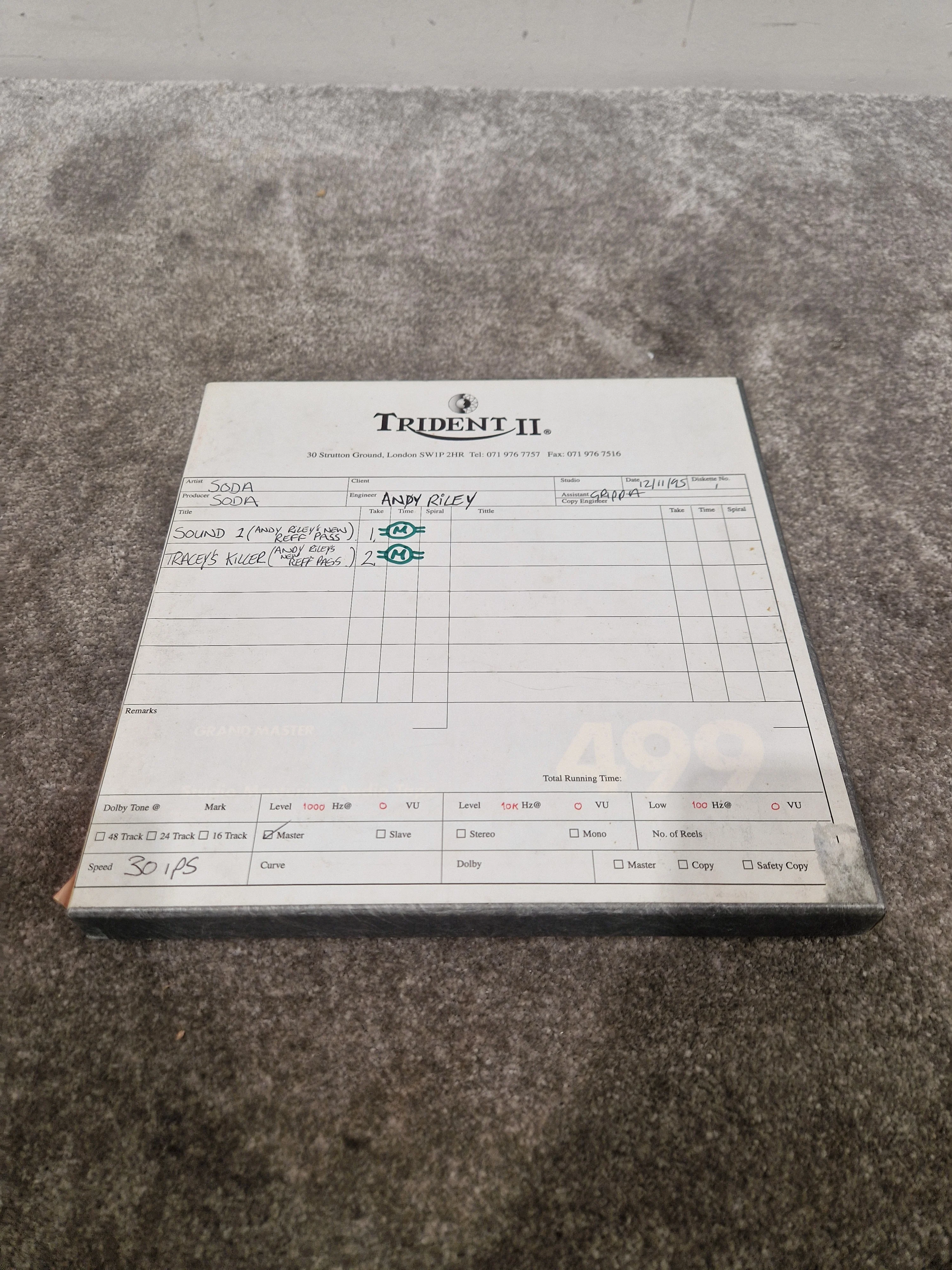 Soda – Britpop Band Collectible Trident II Studio Reel – Very Good w/ Box & Engineer Notes - Image 2