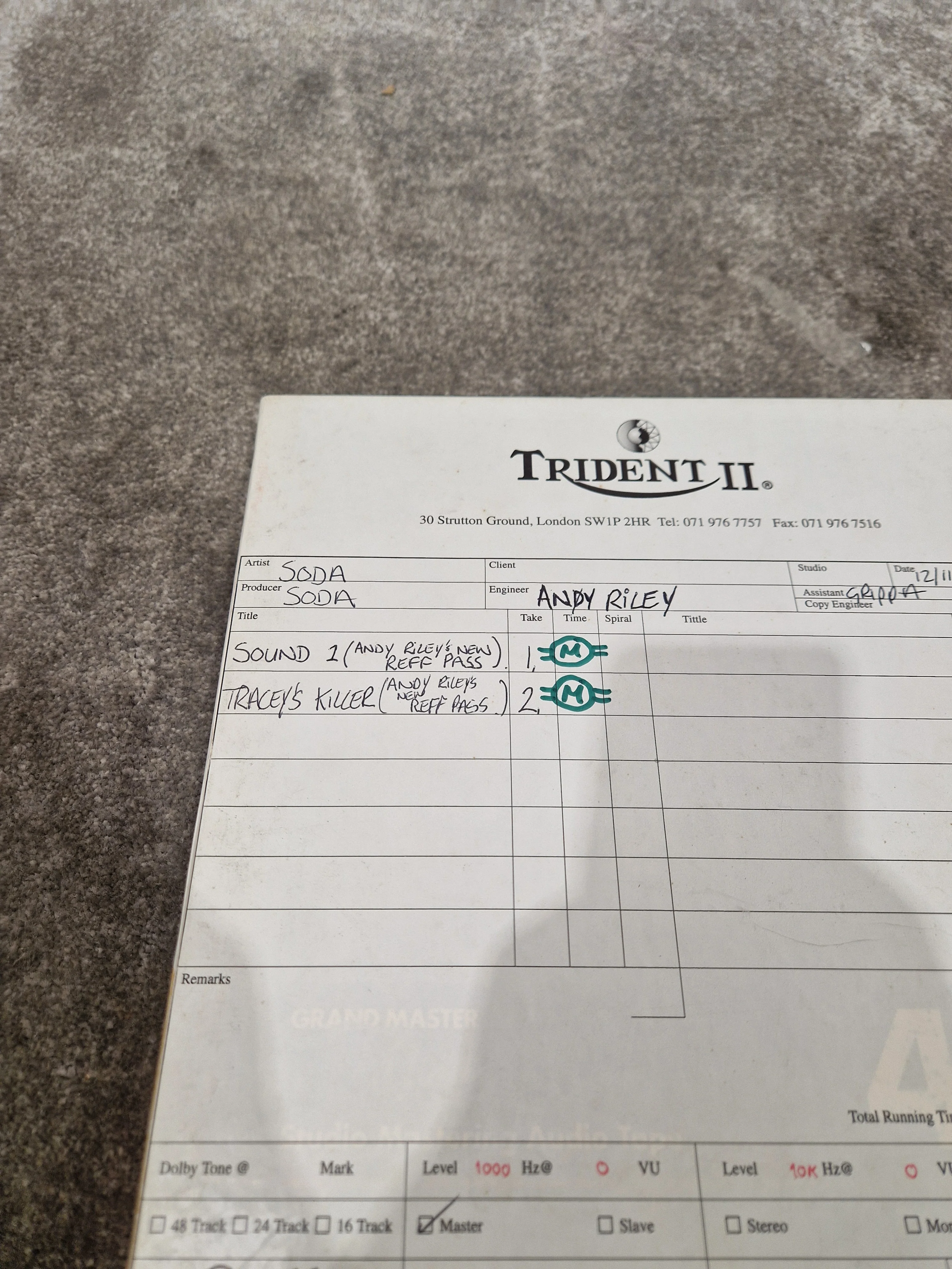 Soda – Britpop Band Collectible Trident II Studio Reel – Very Good w/ Box & Engineer Notes - Image 3