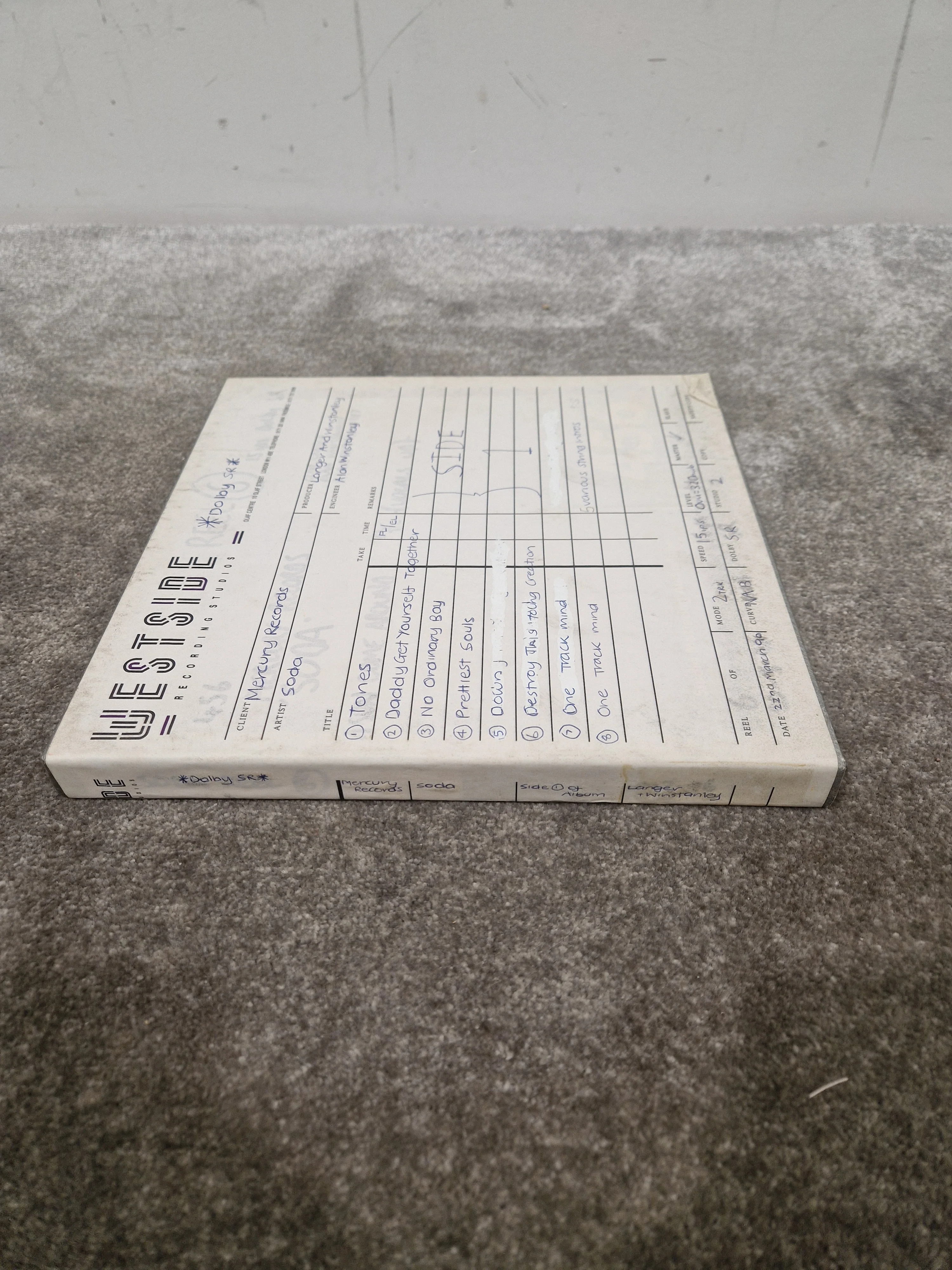 Soda – Britpop Band Collectible “Westside Studio Master Side 1” on Ampex 456 Reel – Very Good w/ Original Log Sheet - Image 3
