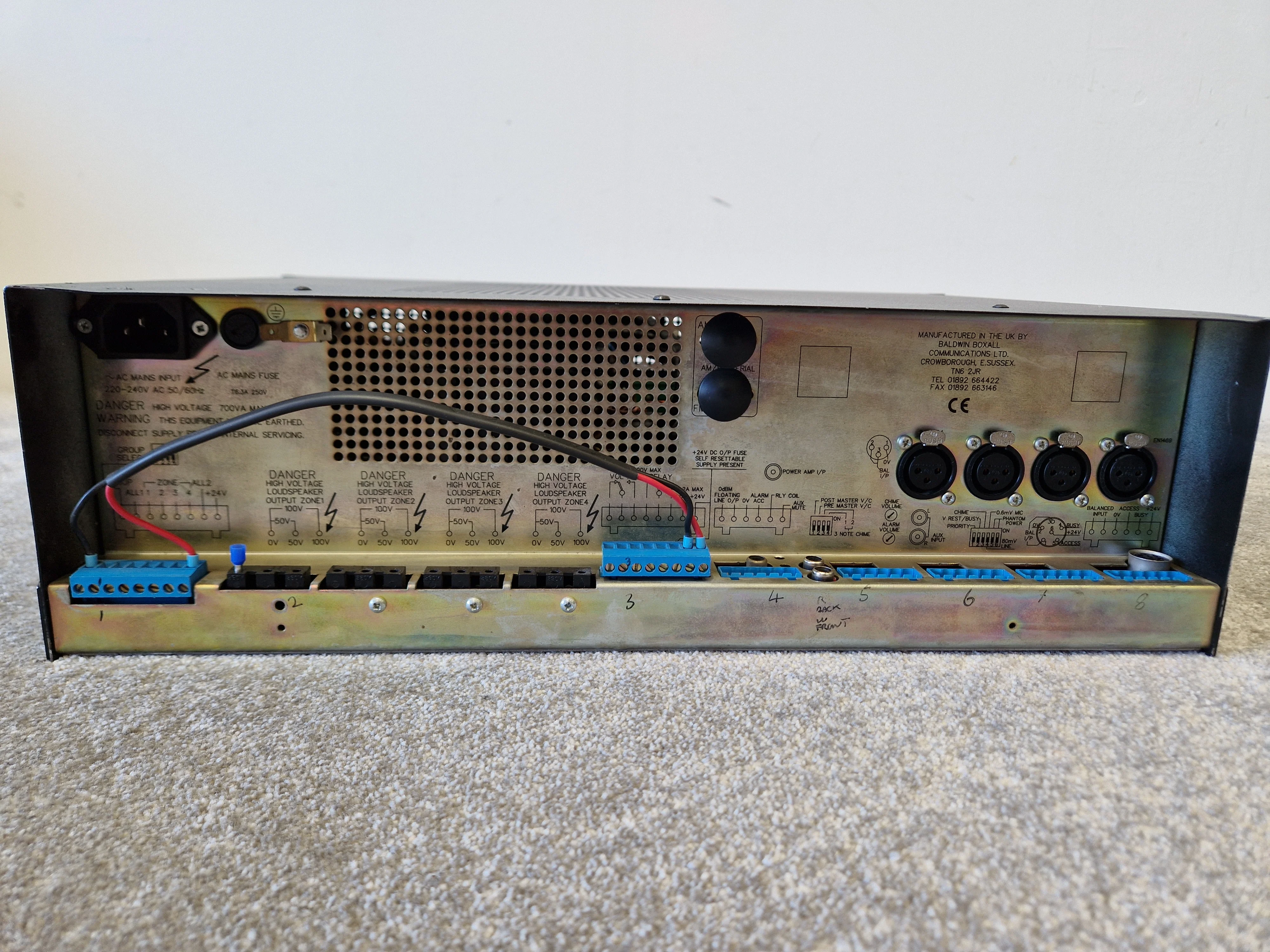 Baldwin Boxall Mitre 2000 Mixer Amplifier – 60W 100V Line, 4 Mic/Line Inputs, Alarm Tone - Good - Image 4