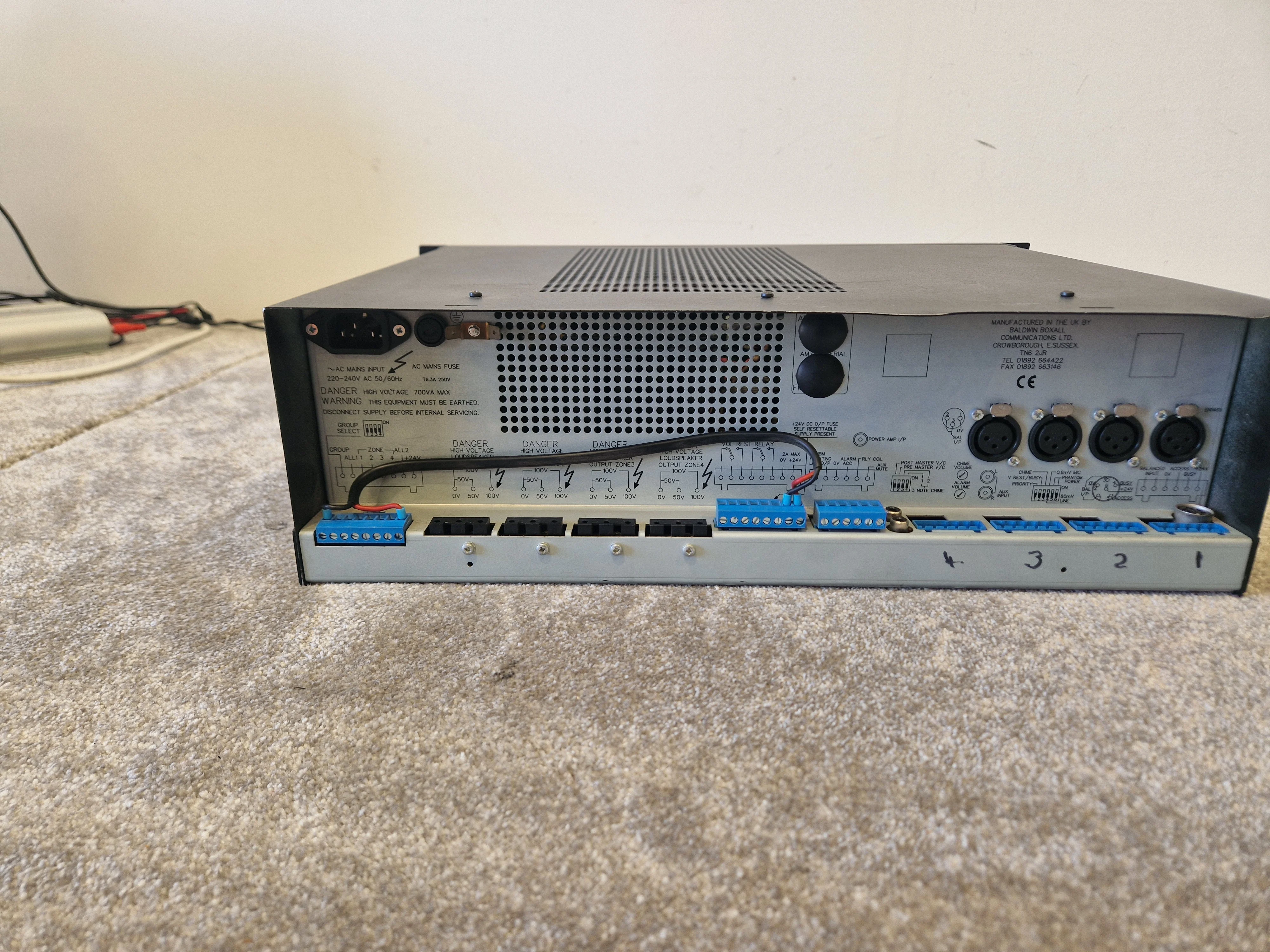Baldwin Boxall Mitre 2000 Mixer Amplifier – 60W 100V Line, 4 Mic/Line Inputs, Alarm Tone - Good - Image 7