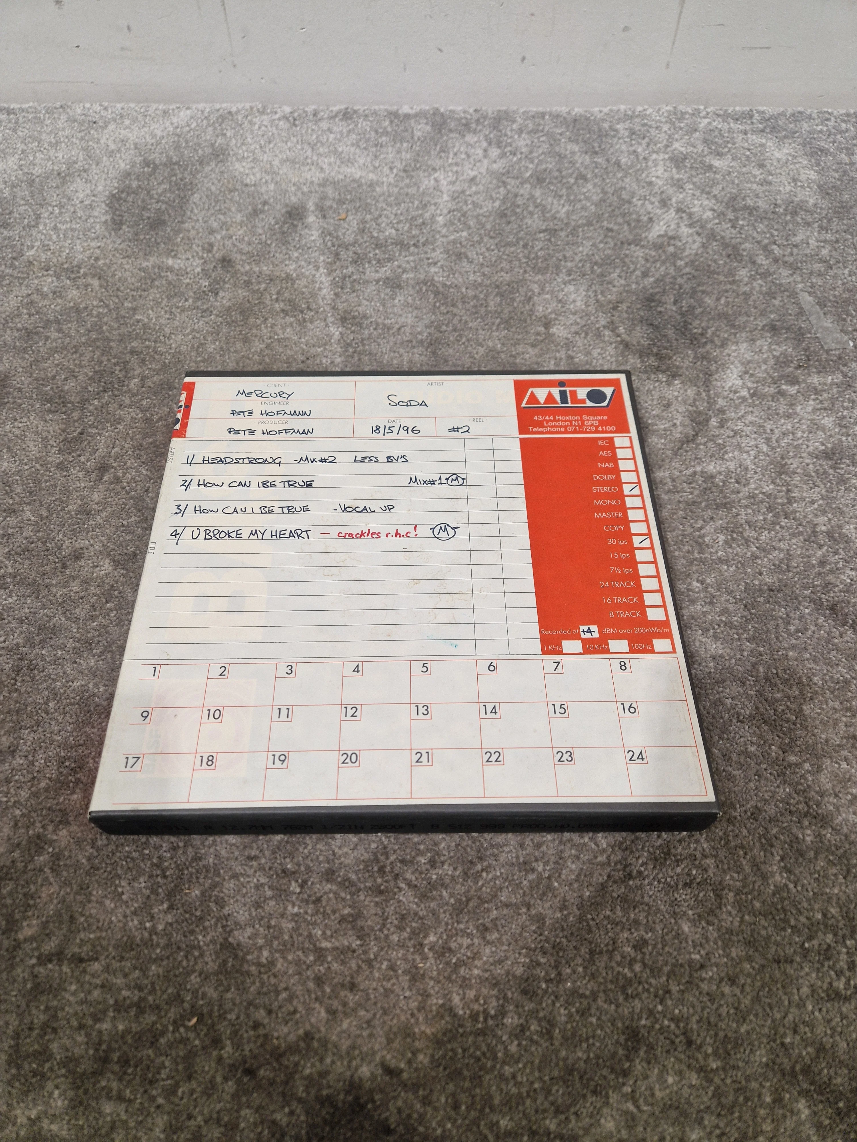 Soda – Britpop Band Collectible Milo Studio Mixes on Reel #2 – Very Good w/ Box & Engineer Notes - Image 4