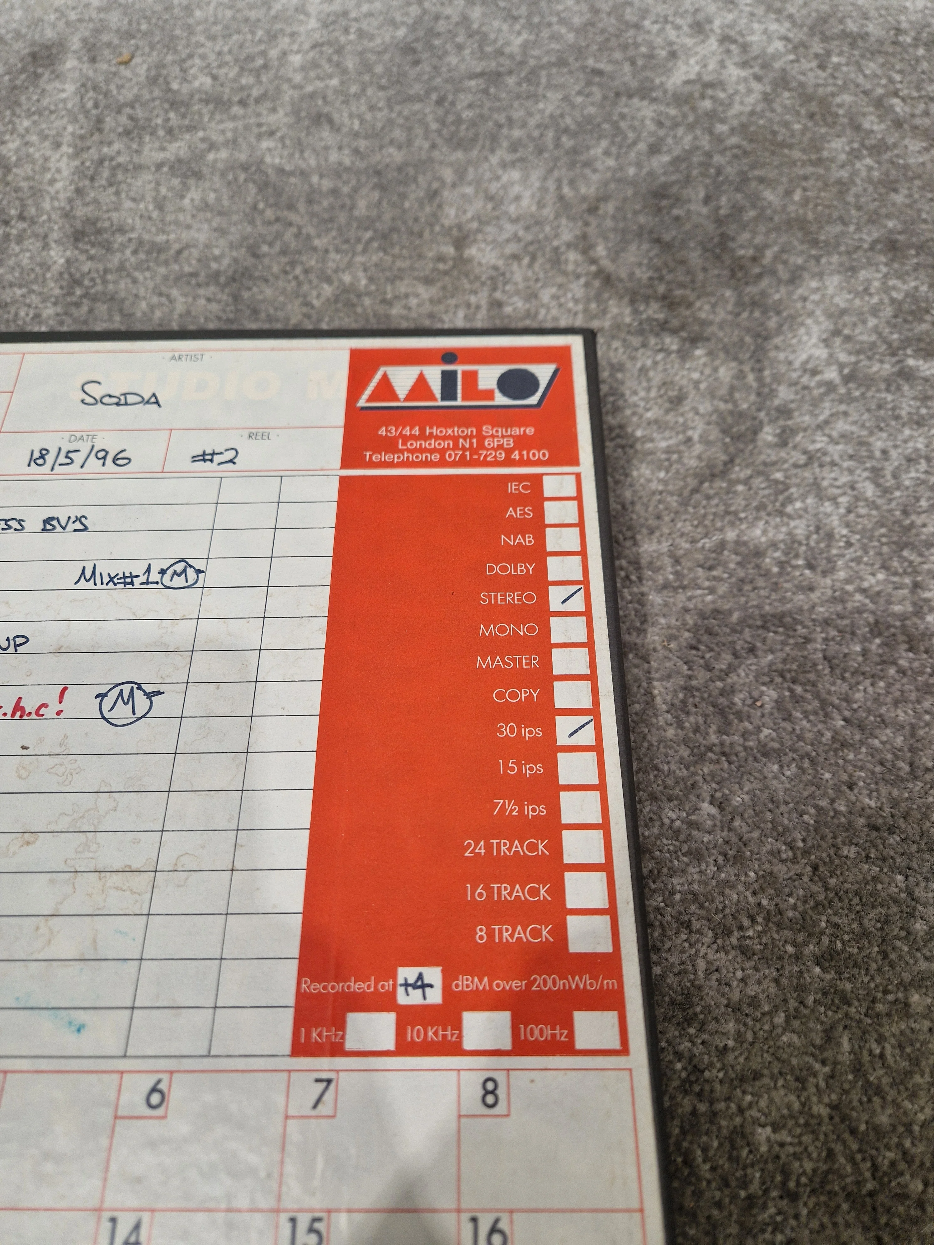 Soda – Britpop Band Collectible Milo Studio Mixes on Reel #2 – Very Good w/ Box & Engineer Notes - Image 6