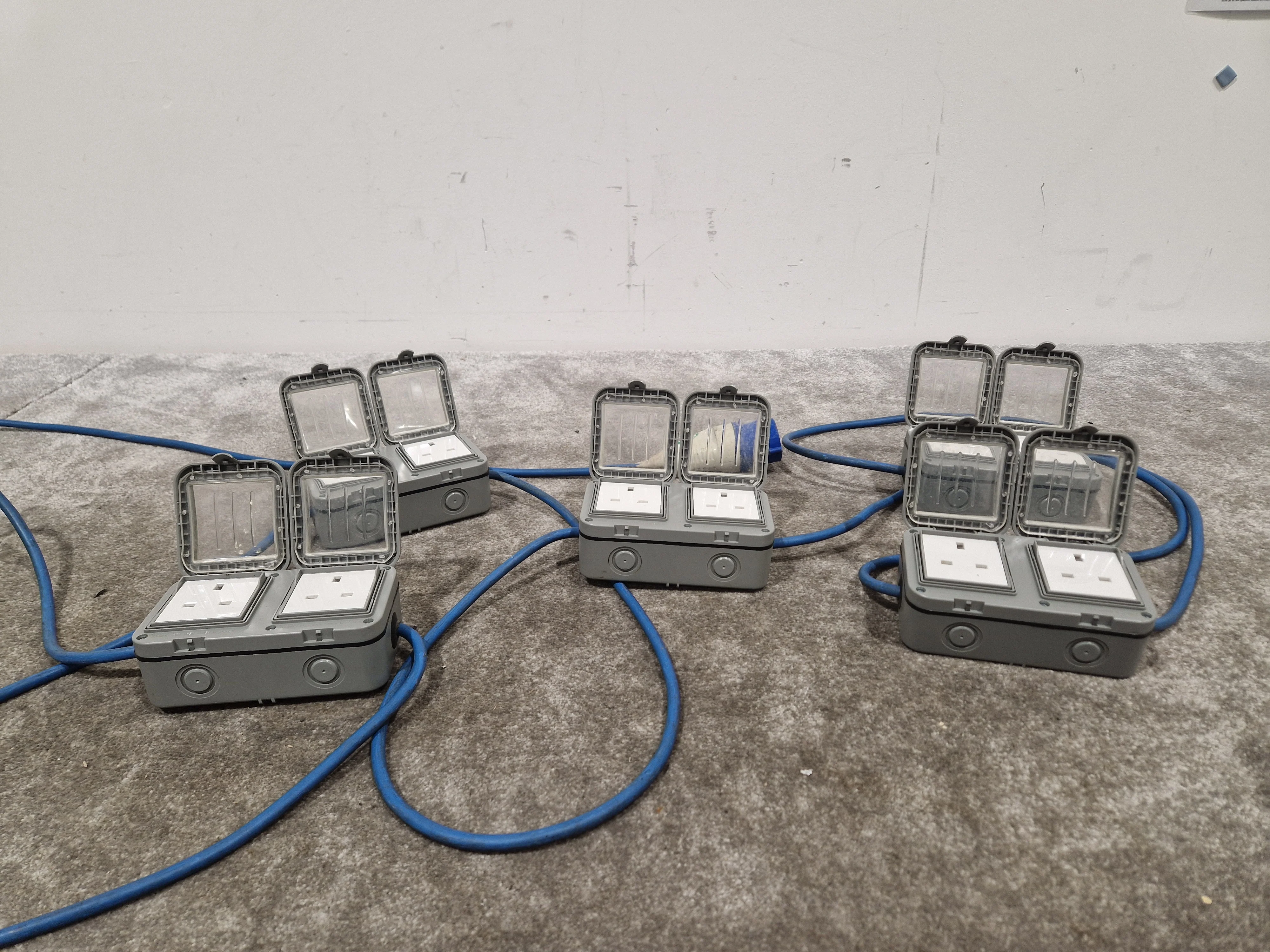Blue CEE Industrial Plug to 5× Dual UK Socket Distribution Lead - Rugged Industrial Design - Good - Image 8