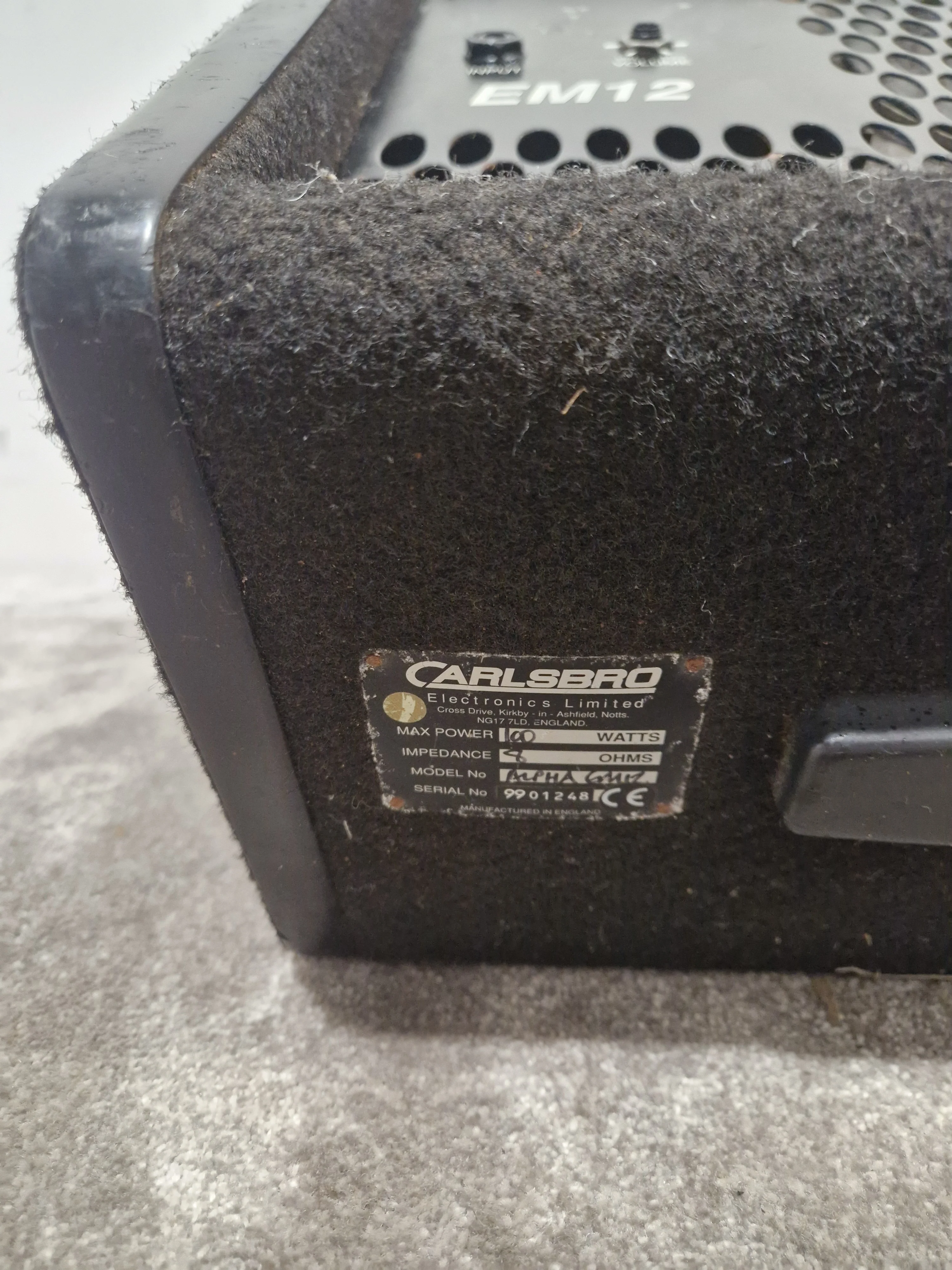 Carlsbro Alpha EM12 Floor Monitor - Black – Floor Monitor - Spares or Repair - Image 6