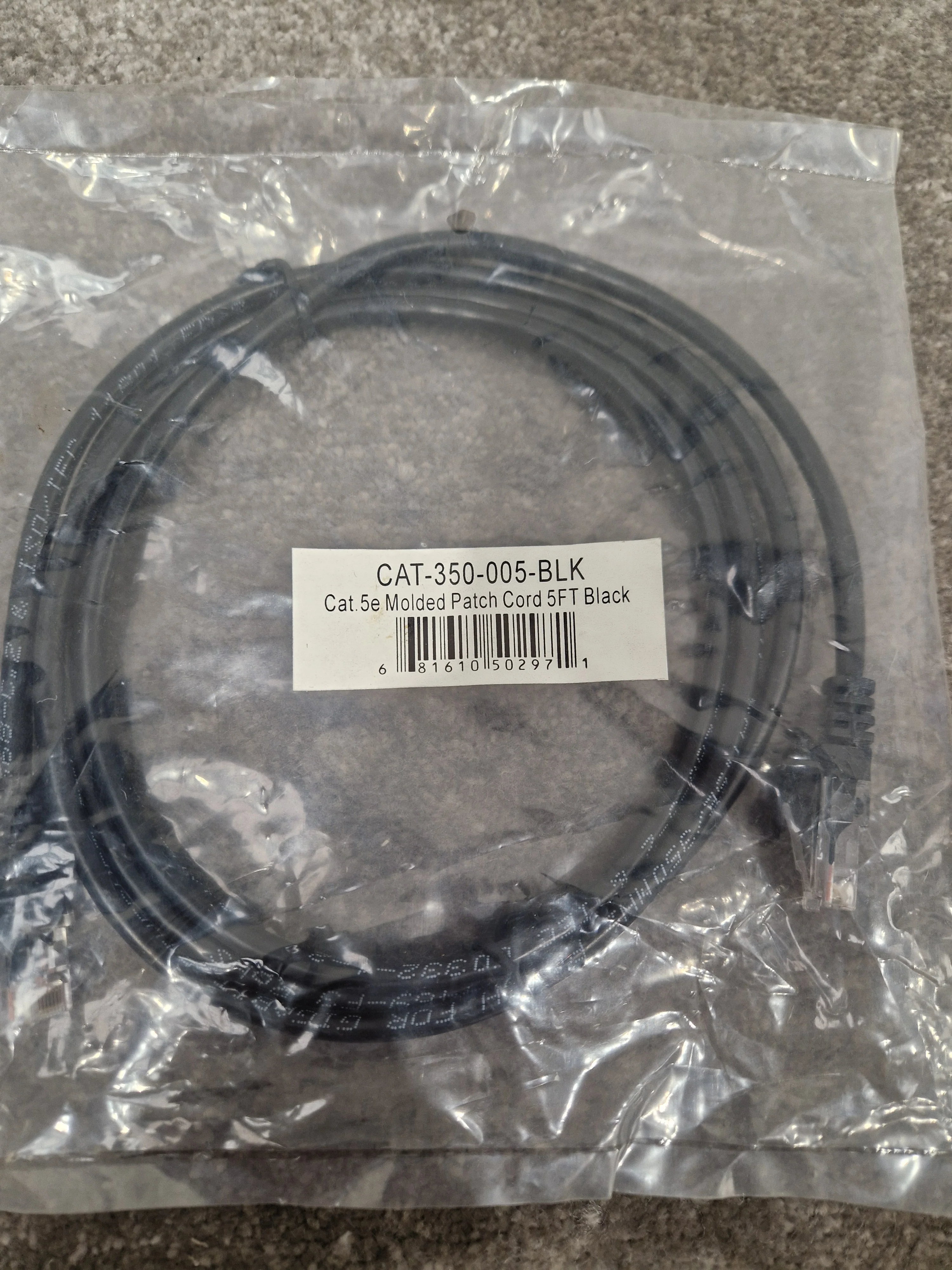 Cat Ethernet Cable 5FT Black - High-Speed Data Transfer - Excellent w/ Original Packet - Image 6