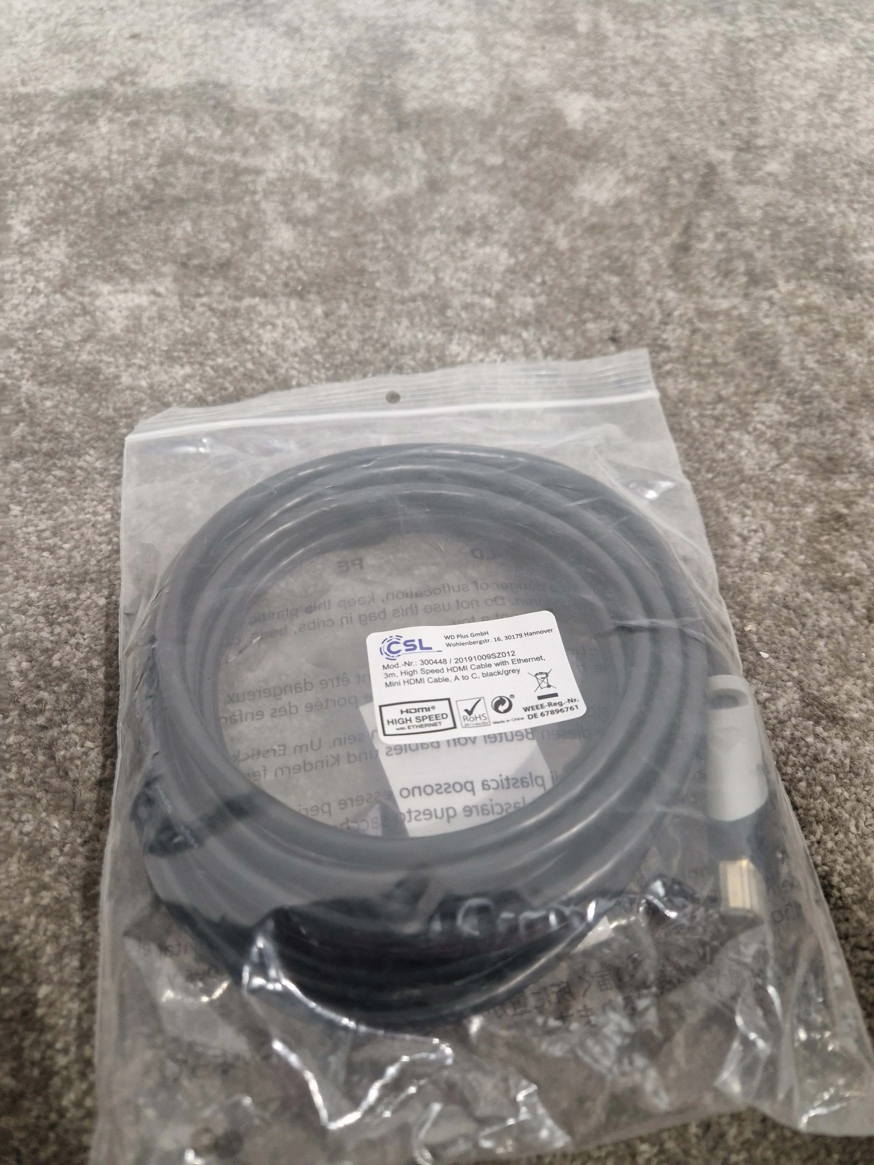 CSL - 8k / 4k HDMI Cable 2.1/2.0 3M - Grey/Black – HDMI Cable - Excellent - Image 2