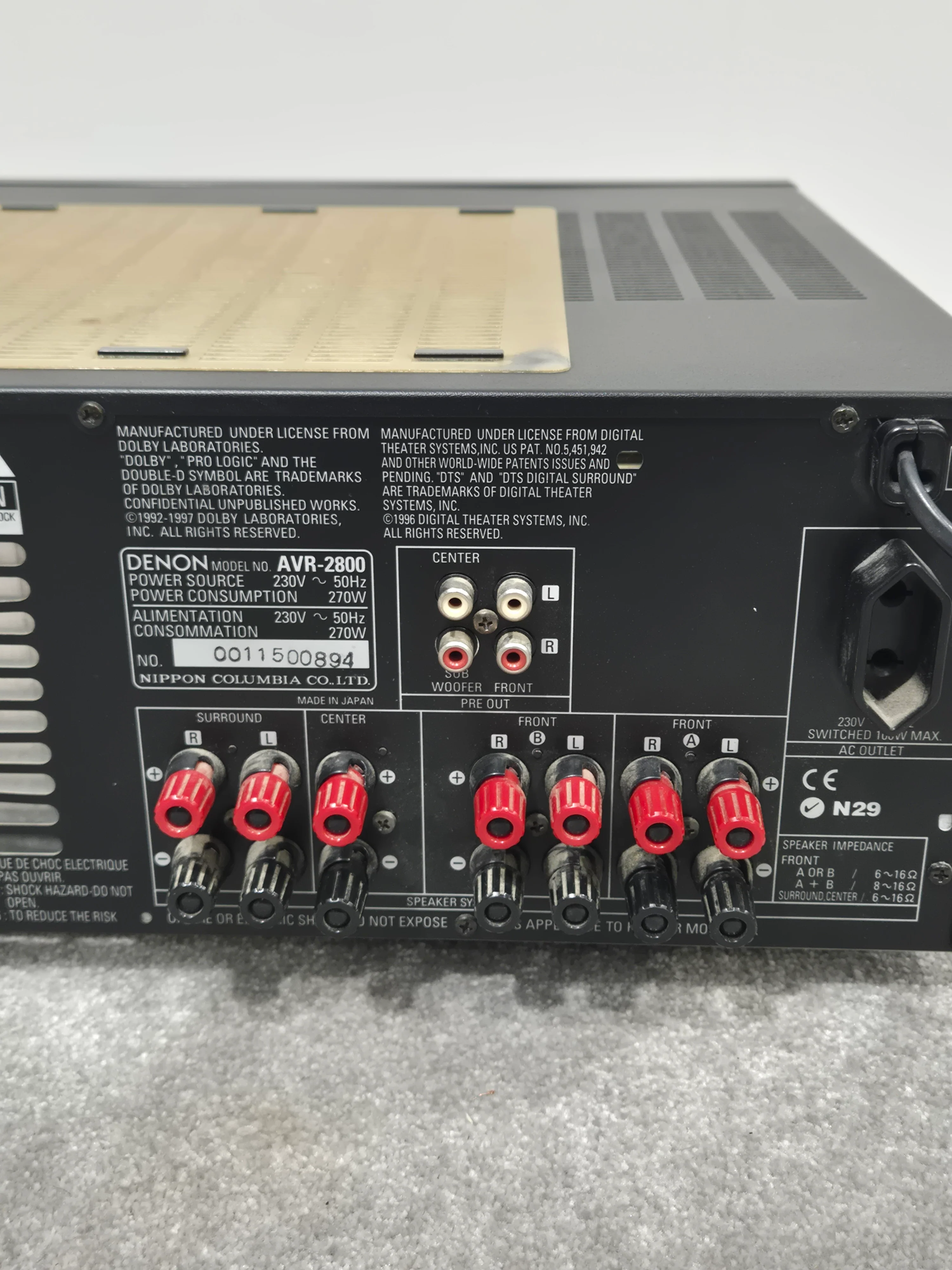 Denon AVR-2800 - Home Theater Receiver - Spares or Repair w/ Remote Control - Image 9