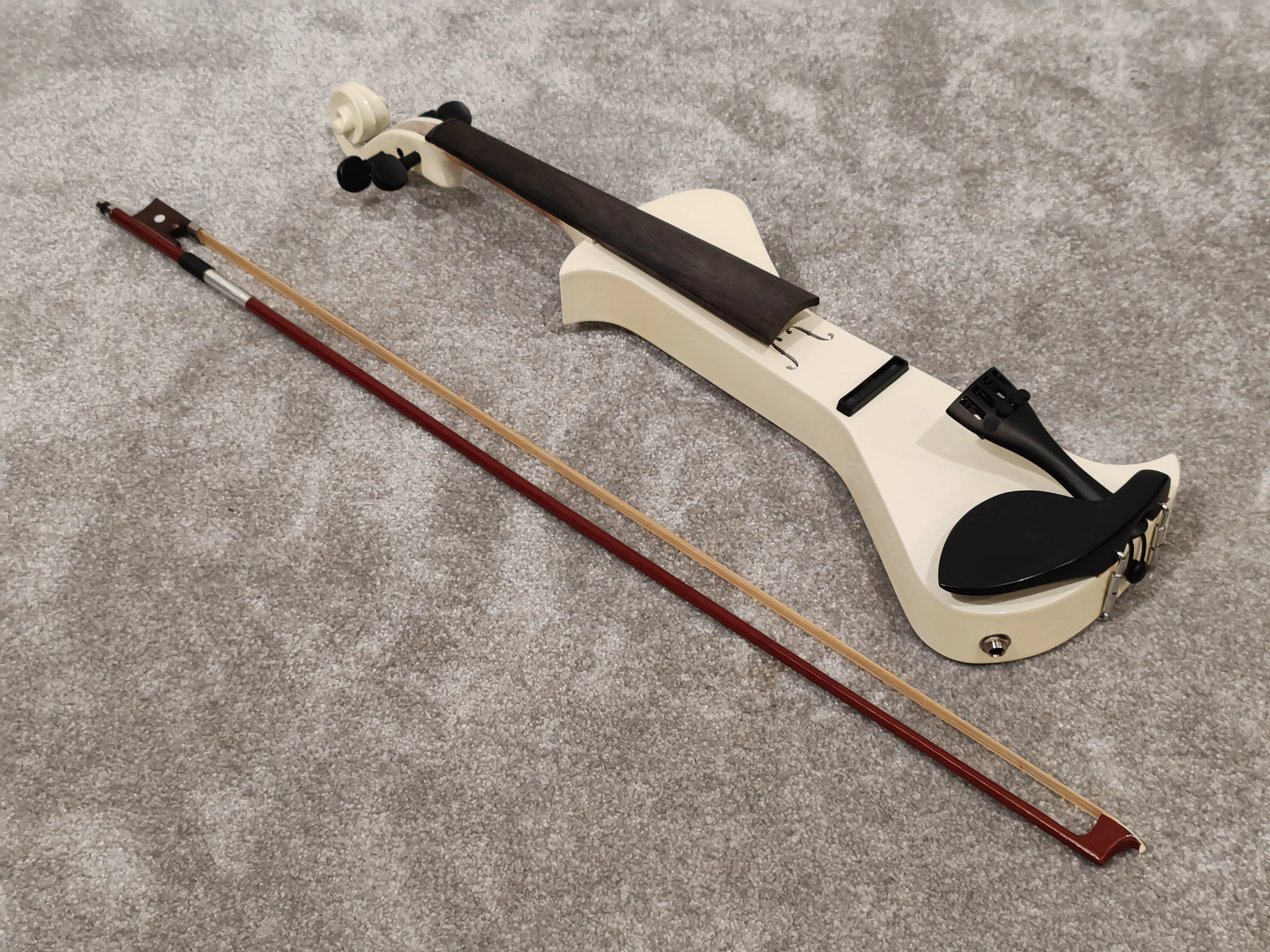 Electric Violin w/ Bow, Extra Bridges, New Strings and Hard Case with Strap - White - Image 2