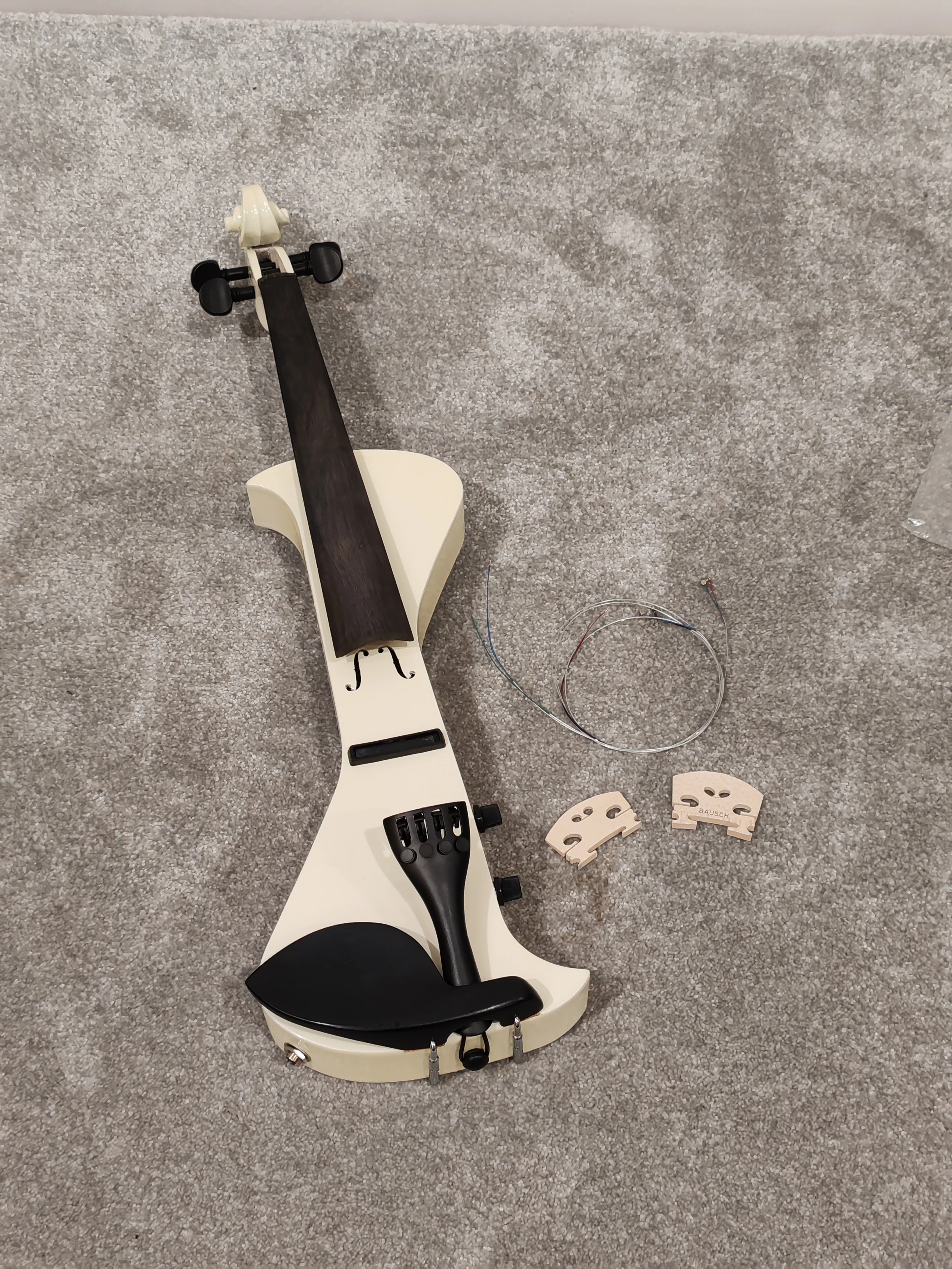 Electric Violin w/ Bow, Extra Bridges, New Strings and Hard Case with Strap - White - Image 4