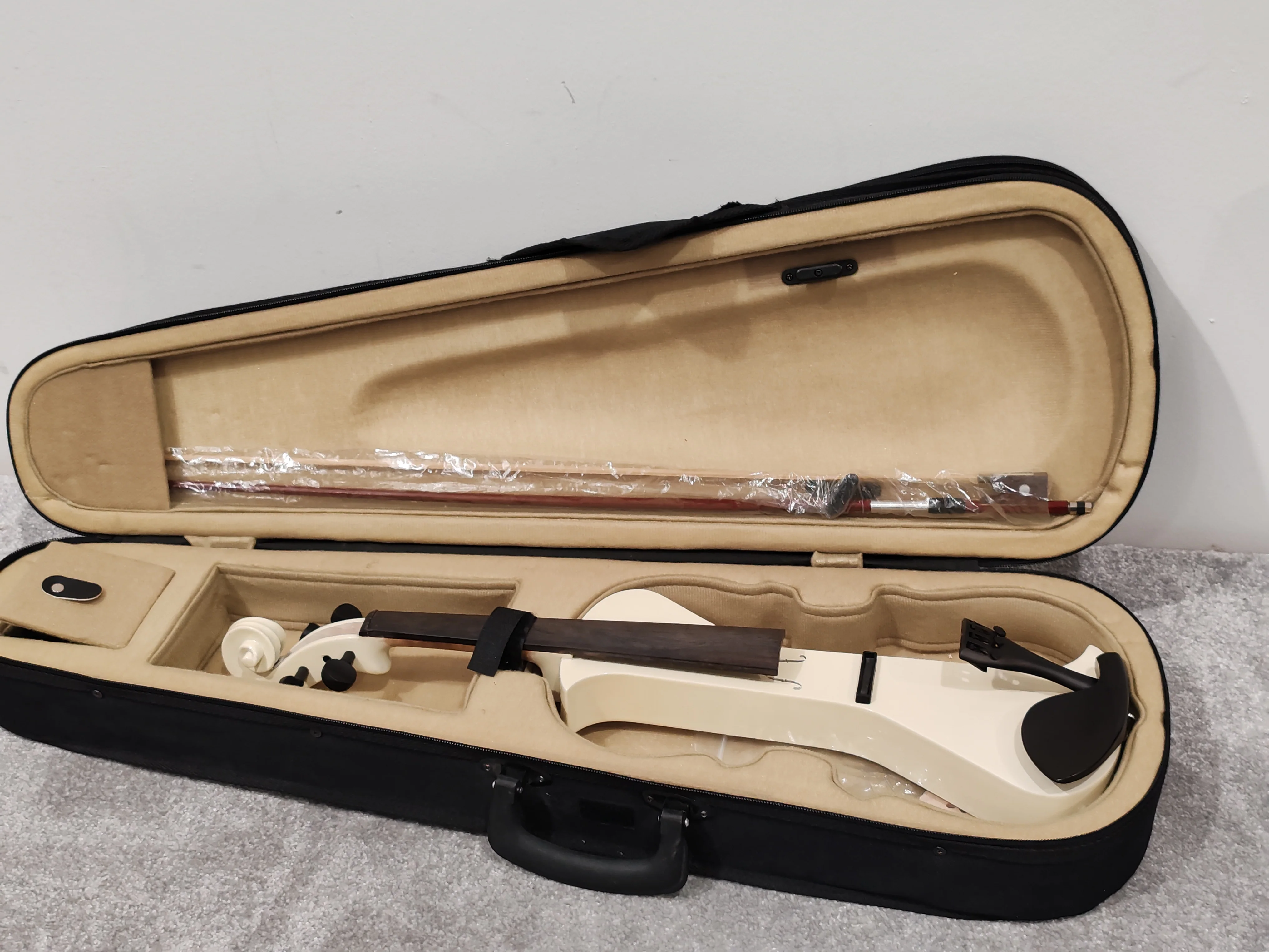 Electric Violin w/ Bow, Extra Bridges, New Strings and Hard Case with Strap - White - Image 9
