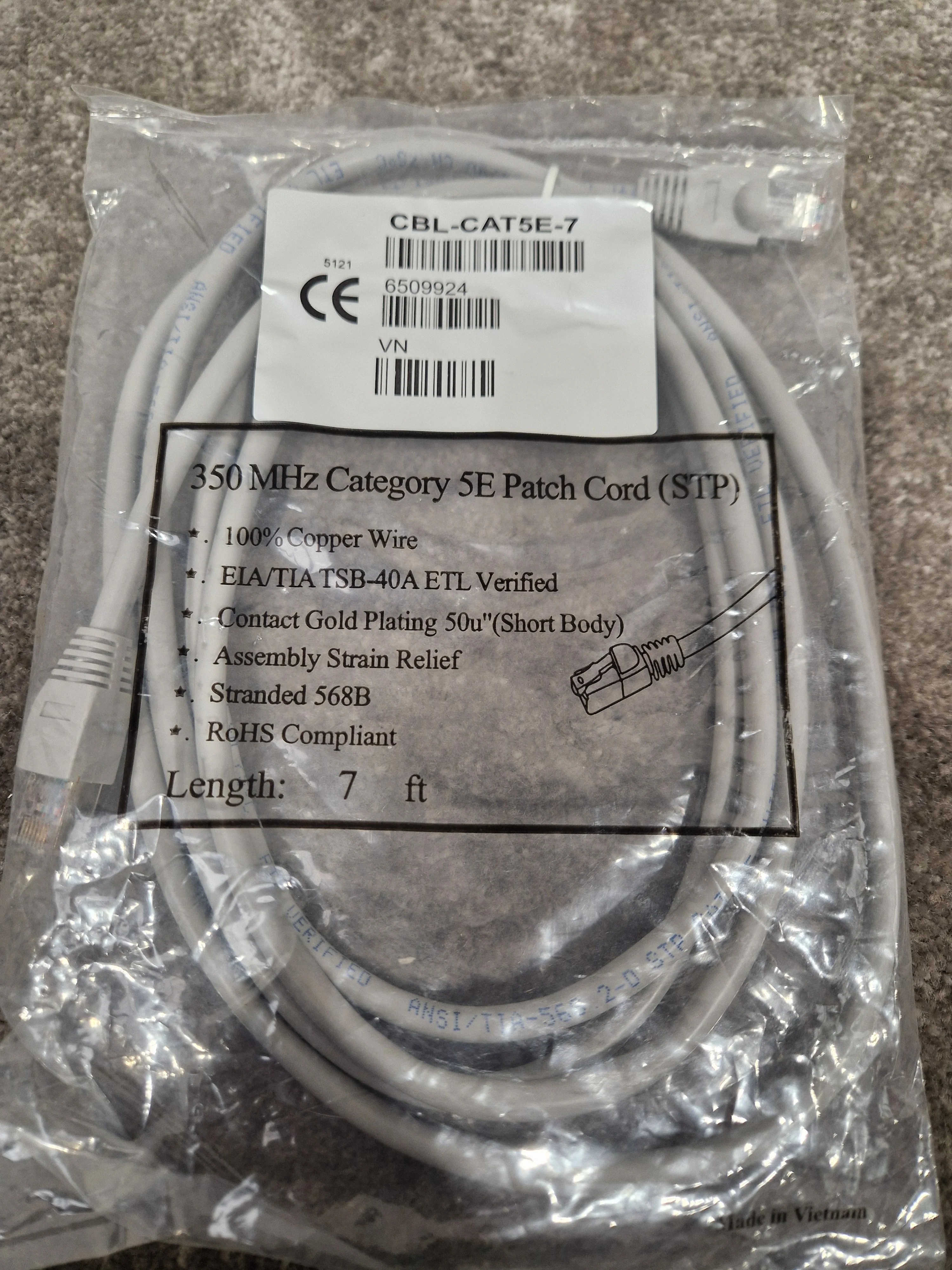 Grey 7FT Long Ethernet Cable - High-Speed Data Transfer - Excellent w/ Original packaging - Image 5