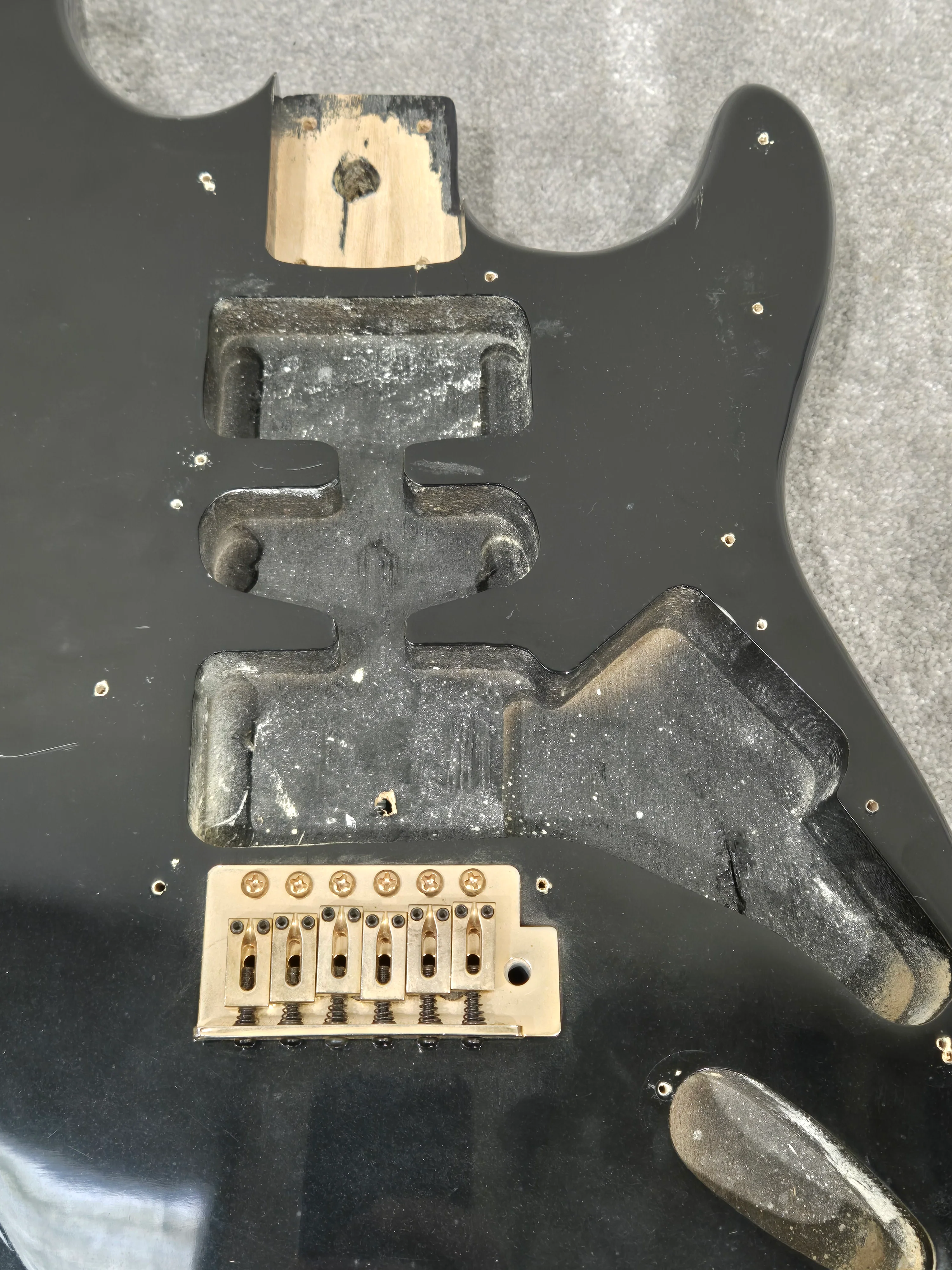 Strat Style Electric Guitar Body with Gold Bridge for Project - Black - Image 10