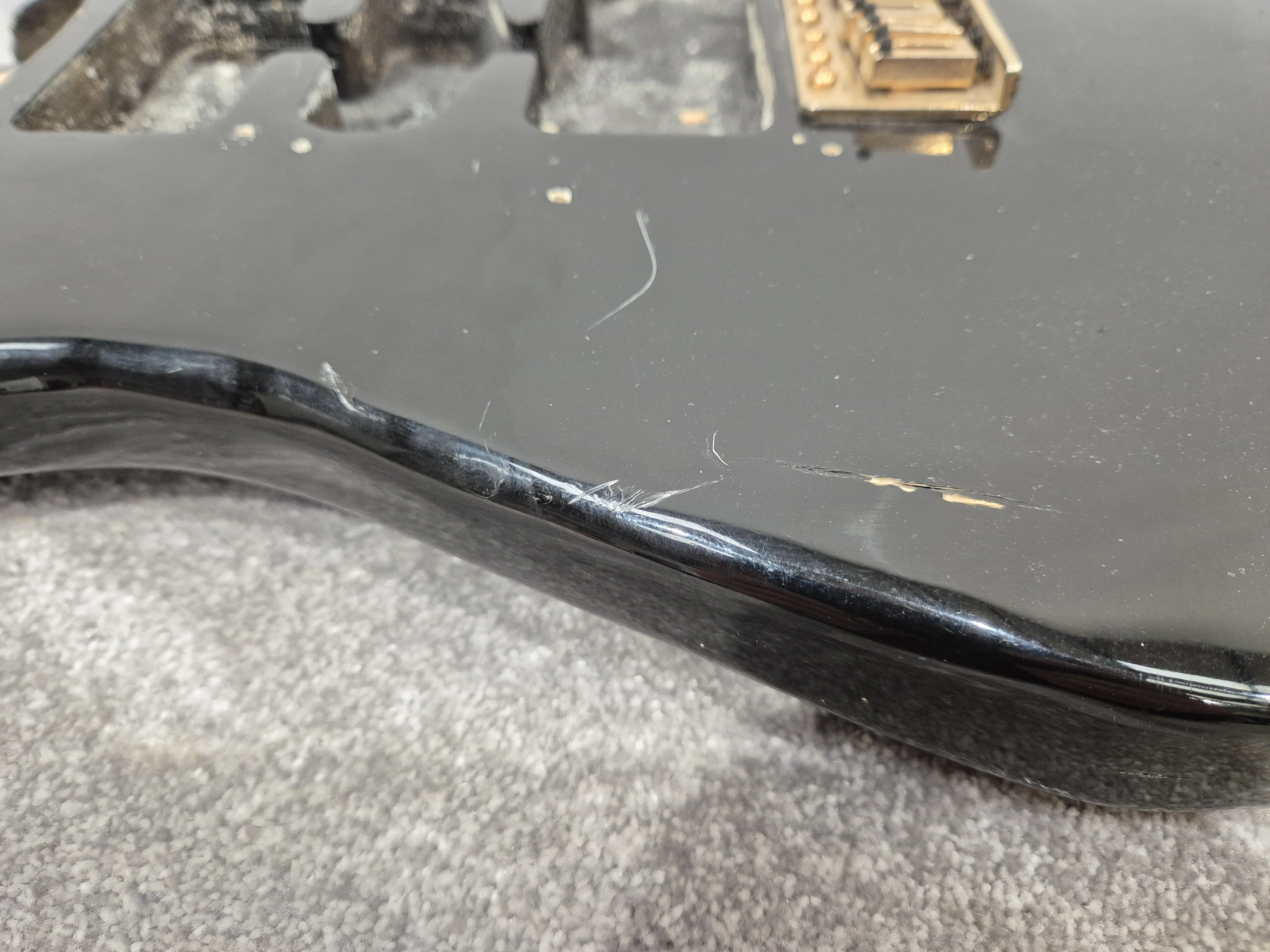 Strat Style Electric Guitar Body with Gold Bridge for Project - Black - Image 2