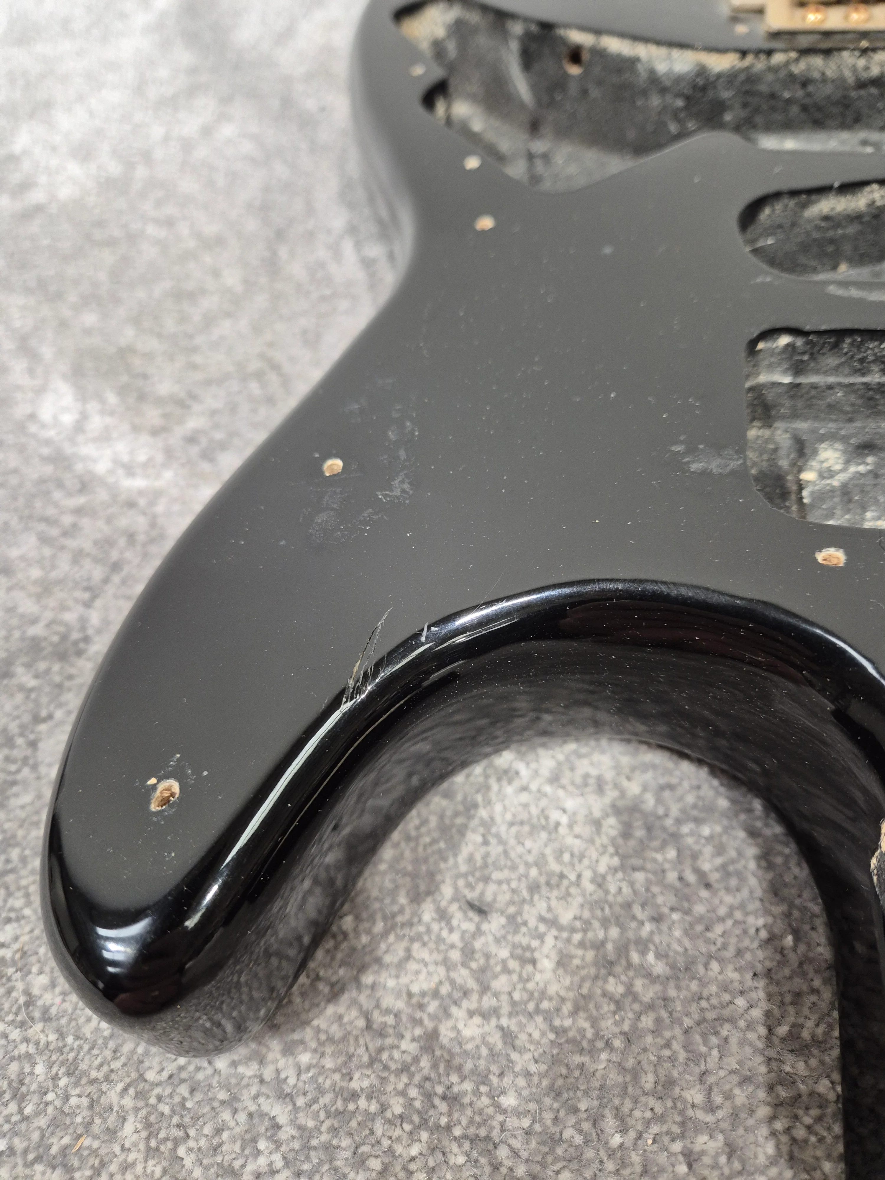 Strat Style Electric Guitar Body with Gold Bridge for Project - Black - Image 3