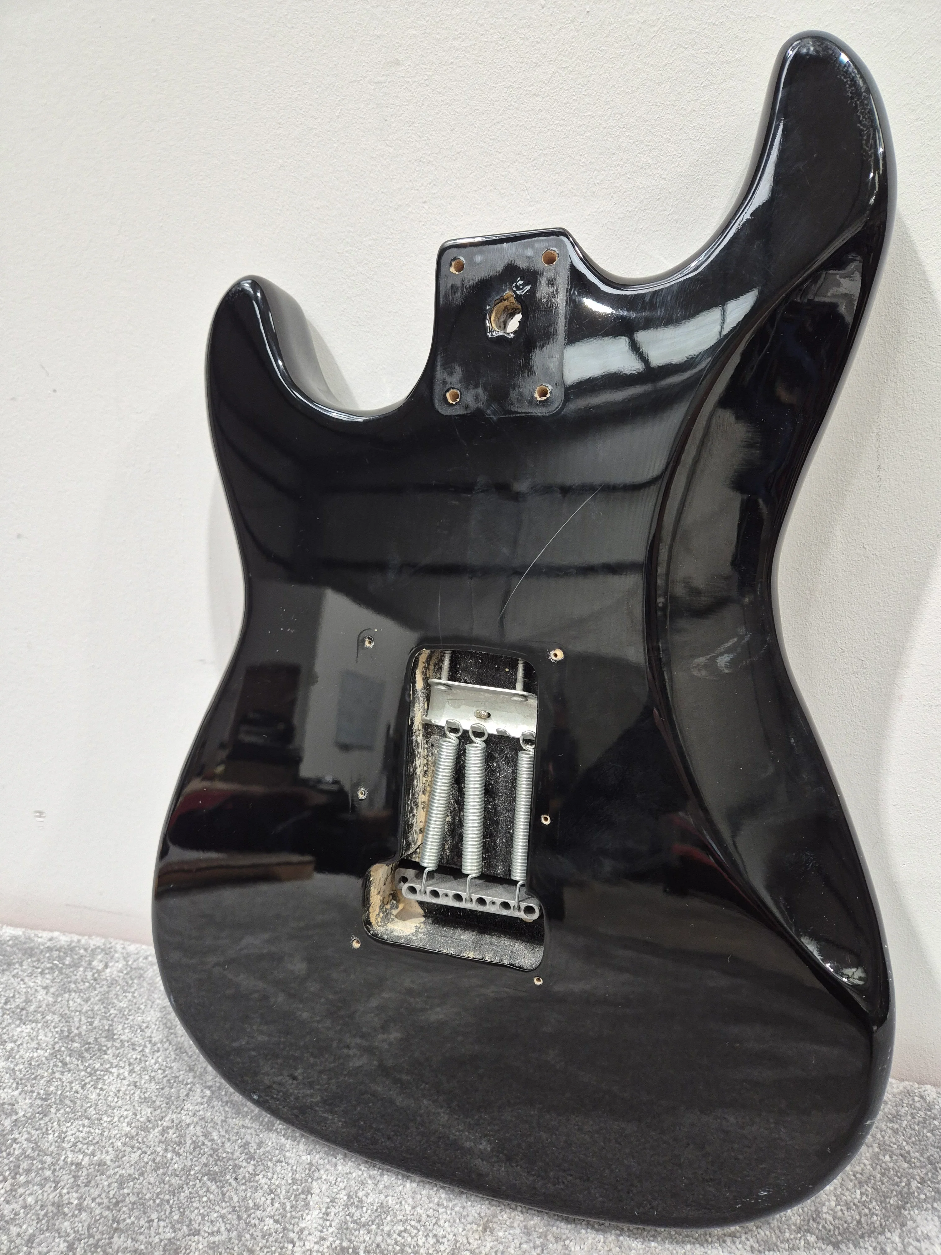 Strat Style Electric Guitar Body with Gold Bridge for Project - Black - Image 5