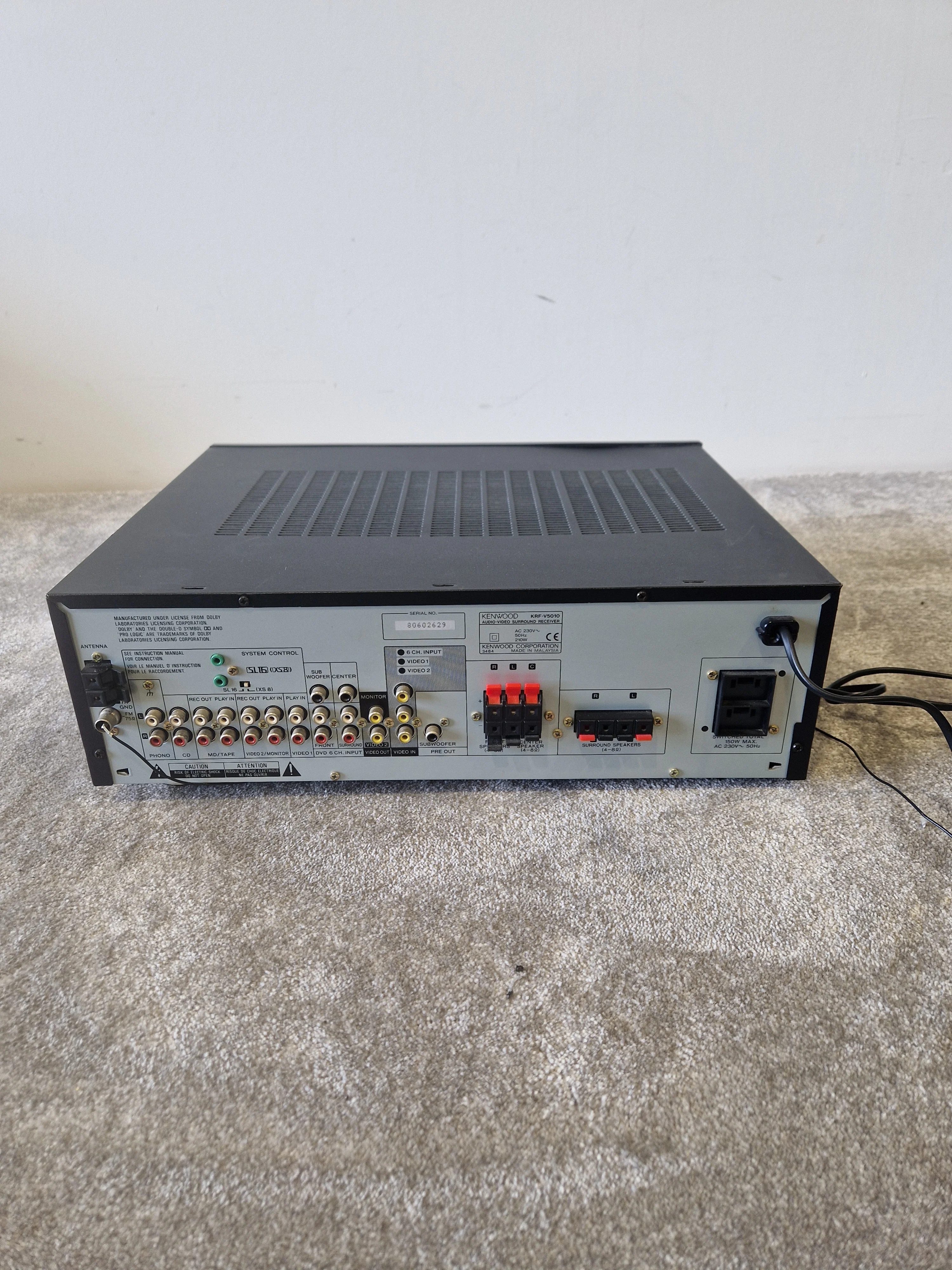 Kenwood KRF-V510 AV Receiver – Dolby Pro Logic, Multiple Inputs, 100W Per Channel – Fair - Image 4