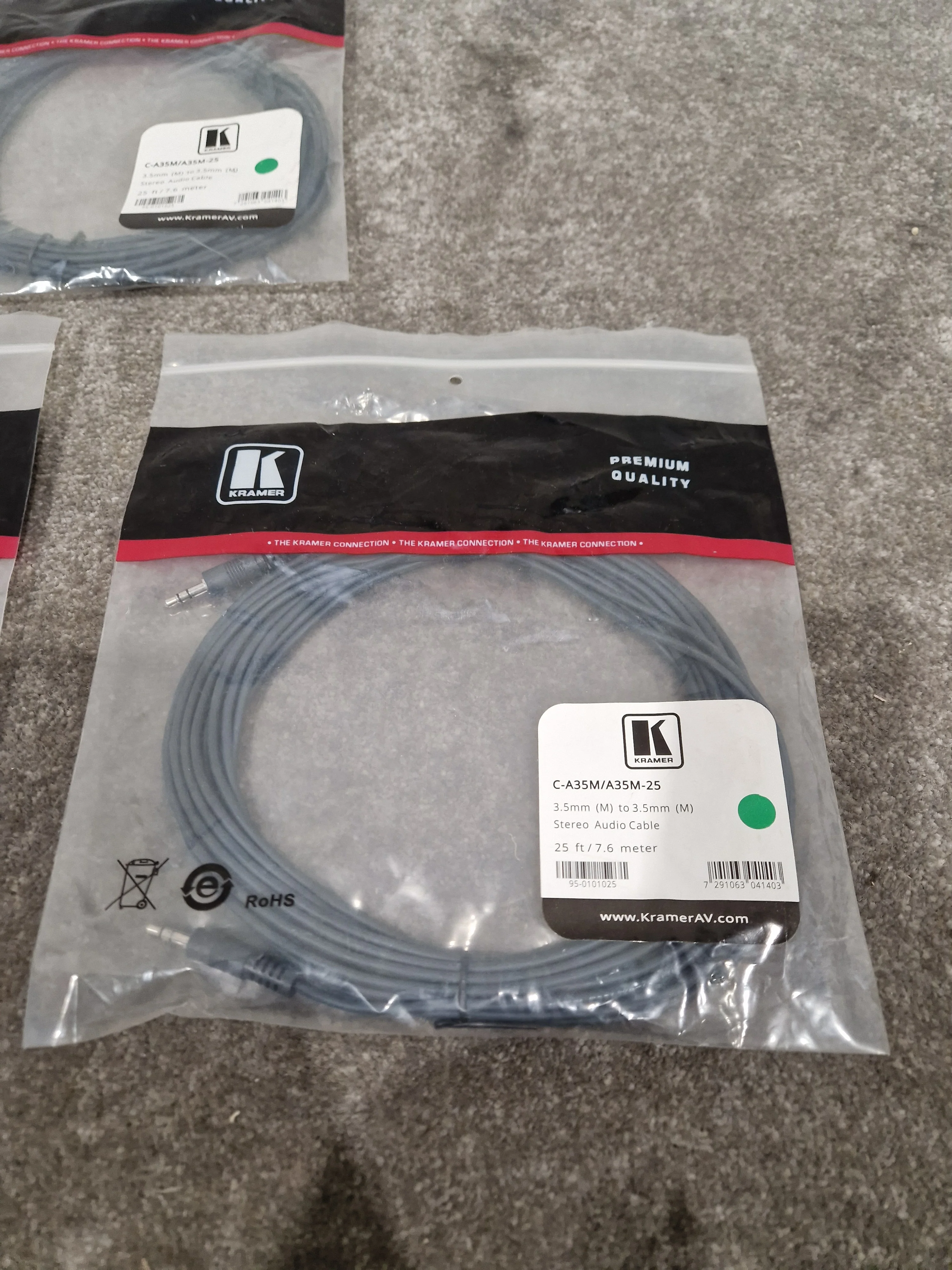 Kramer 25FT 3.5mm TO 3.5mm Cable Set OF 3 - High-Fidelity Audio - Excellent w/ Original Packaging - Image 2