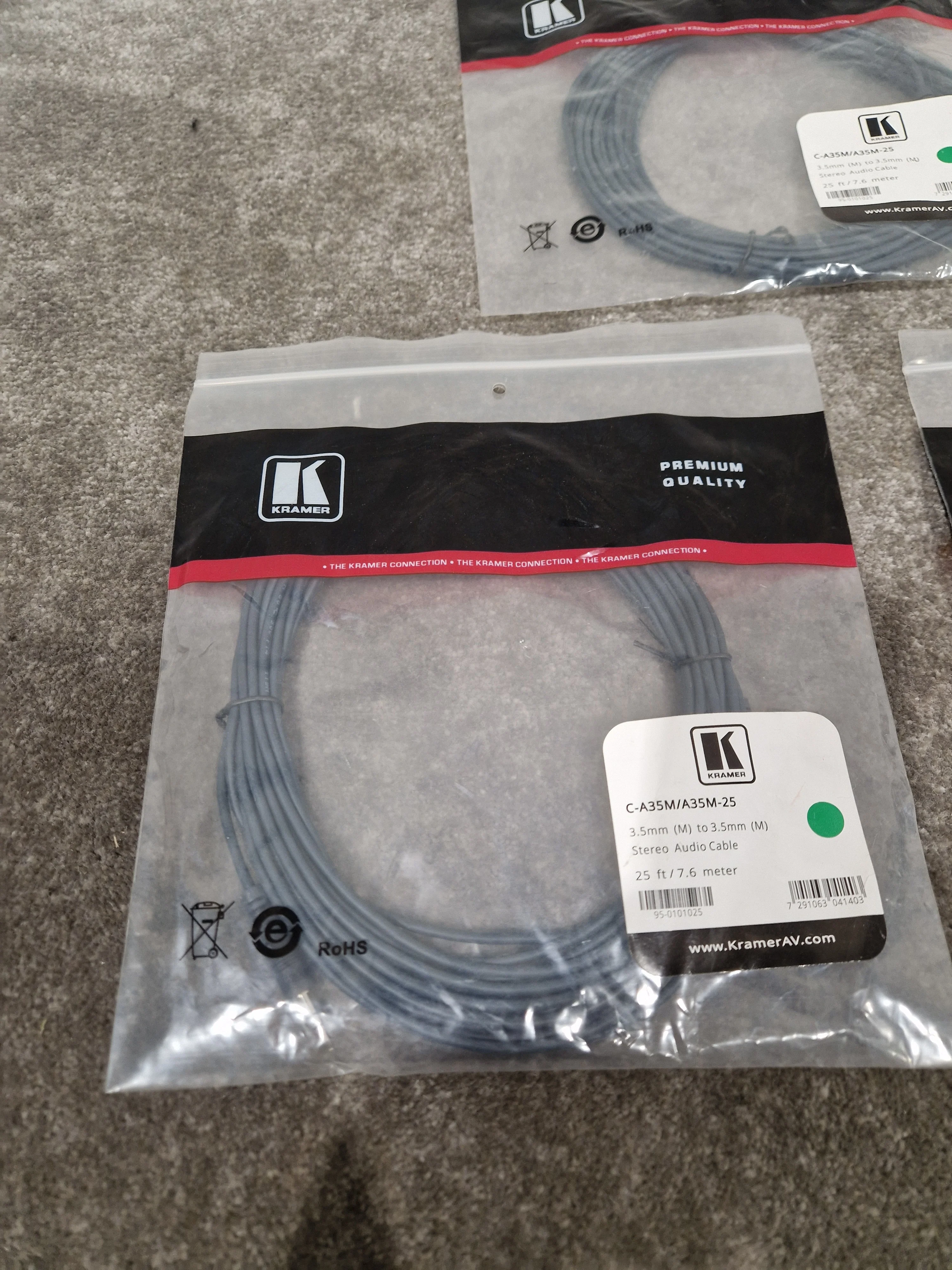 Kramer 25FT 3.5mm TO 3.5mm Cable Set OF 3 - High-Fidelity Audio - Excellent w/ Original Packaging - Image 3