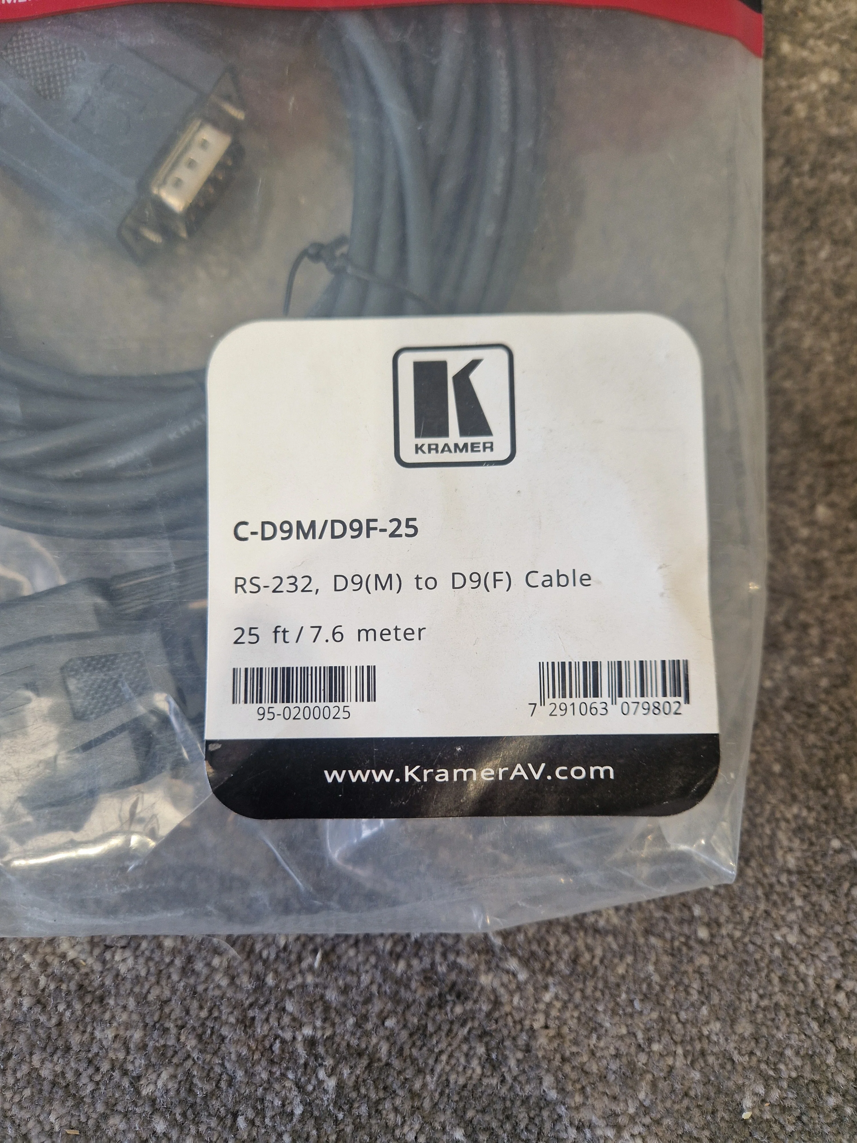 Kramer C-D9M/D9F-25 RS-232 Control Cable – 25ft - New in Original Packaging - Image 3