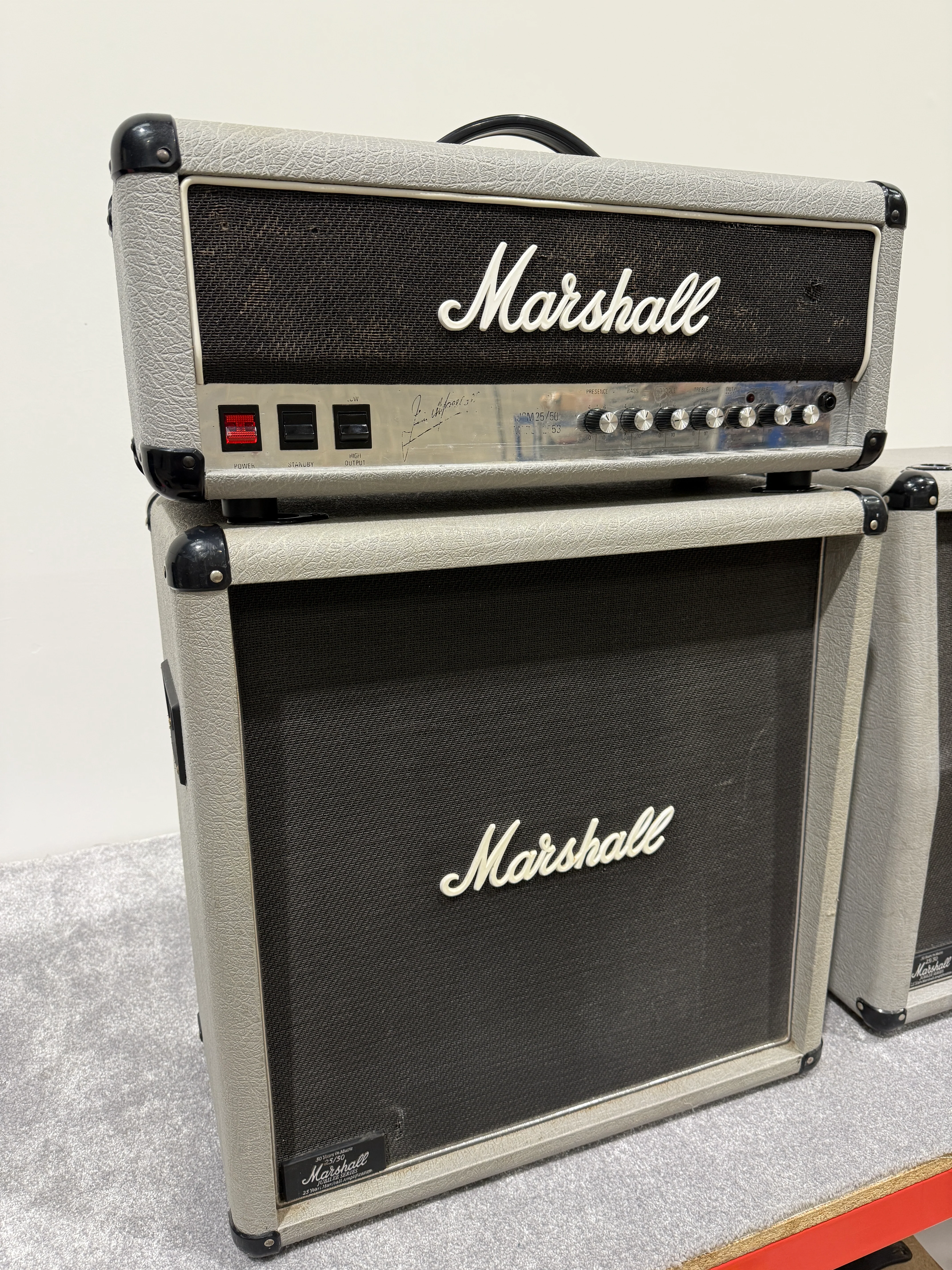 Marshall JCM25/50 “Silver Jubilee” Model 2553 2-Channel 100-Watt Guitar Amp Head (1987-1988) with Two Cabs (2556A/B) - Image 2