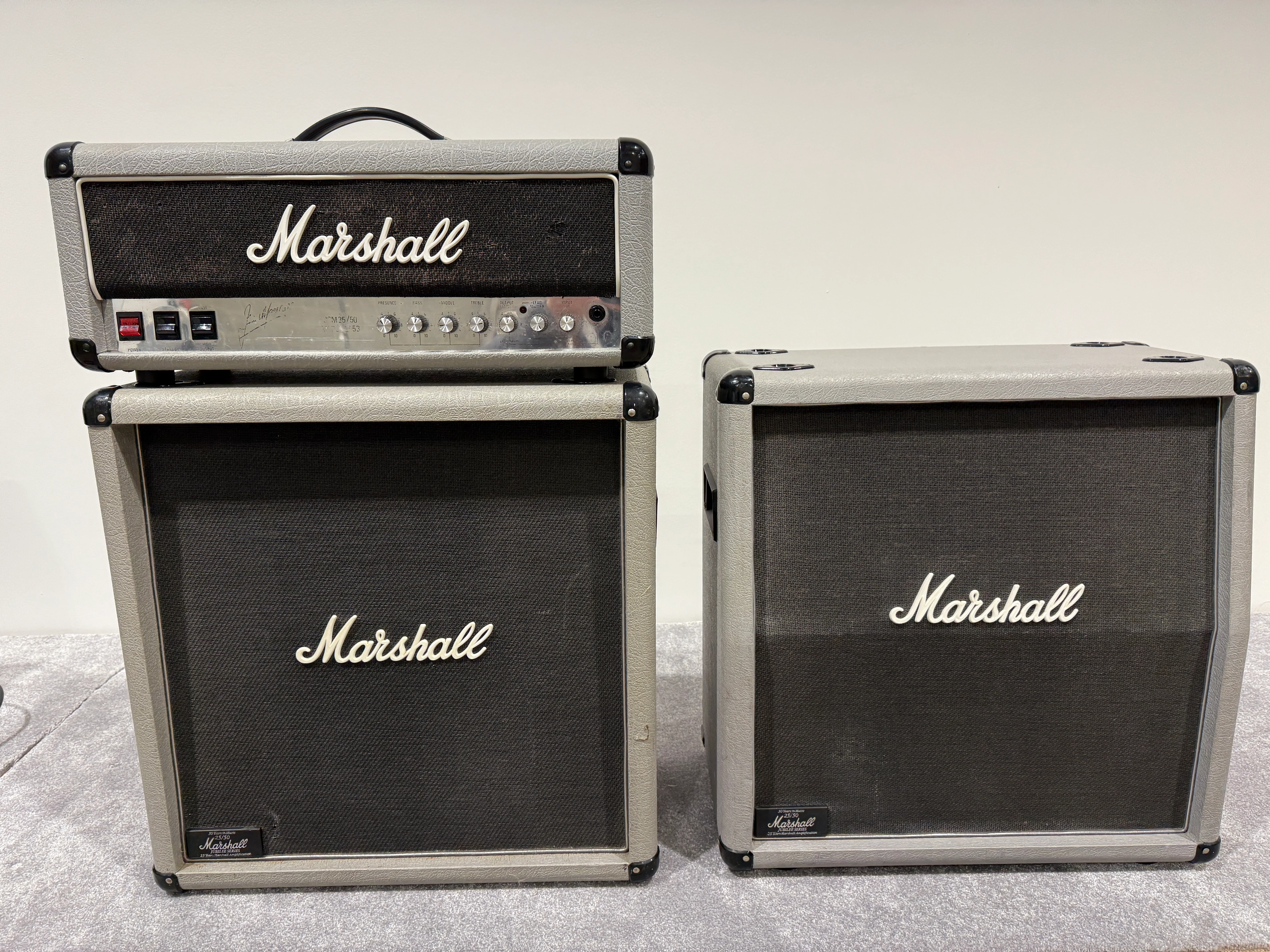 Marshall JCM25/50 “Silver Jubilee” Model 2553 2-Channel 100-Watt Guitar Amp Head (1987-1988) with Two Cabs (2556A/B) - Image 7