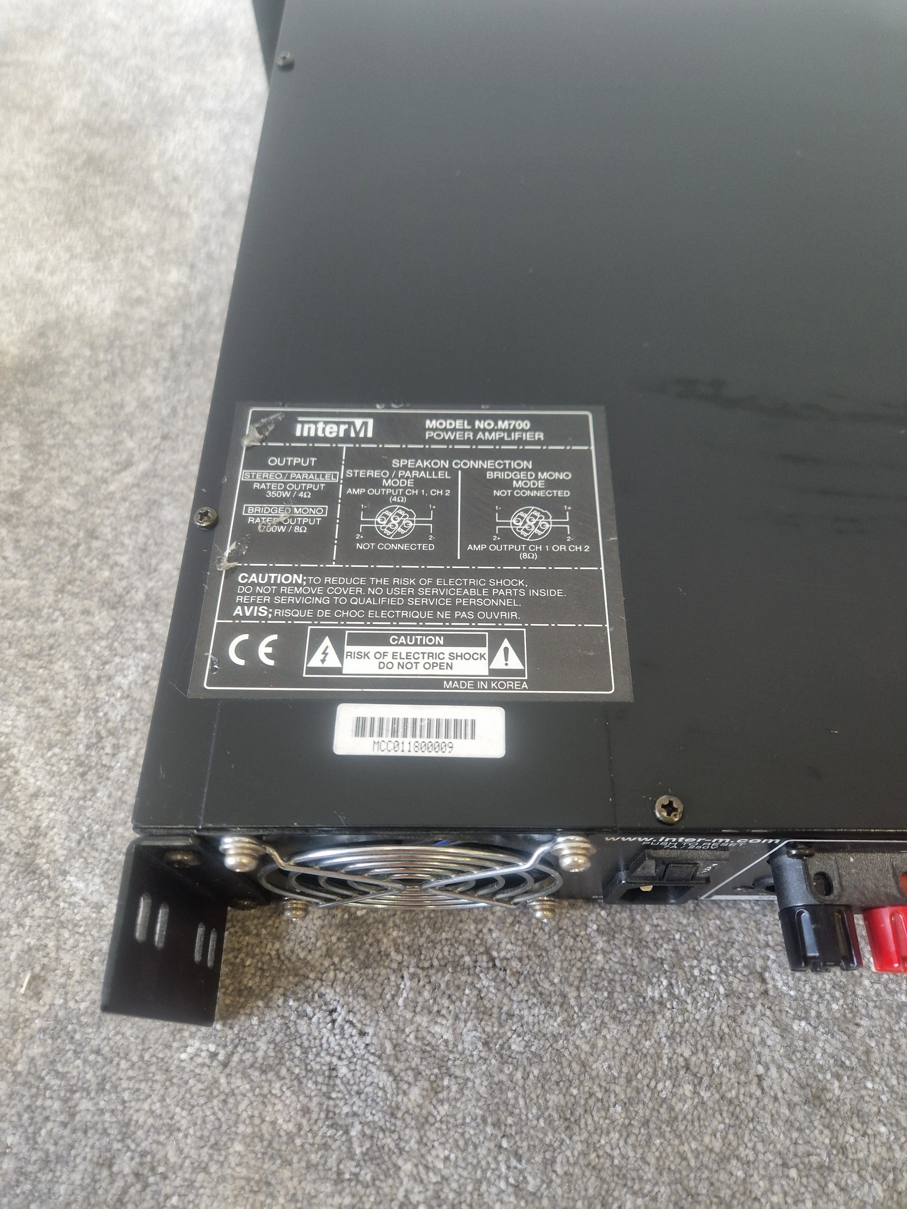 InterM M-700 Dual Channel Power Amplifier – 220W/Channel - Very Good - Image 6