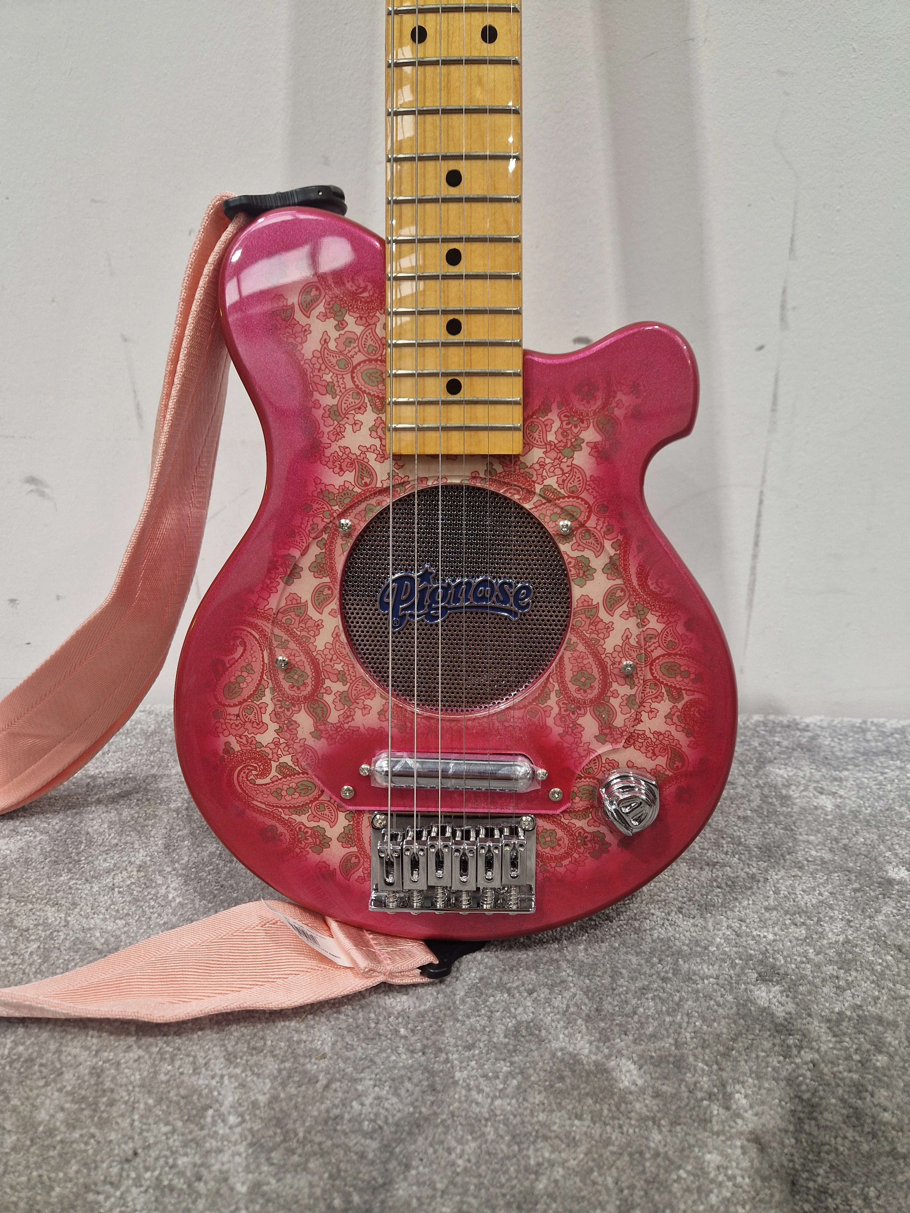 Pignose Electric Travel Guitar - Compact Design, Solid Tone - Excellent w/ Soft Case & Pink Guitar strap - Image 13