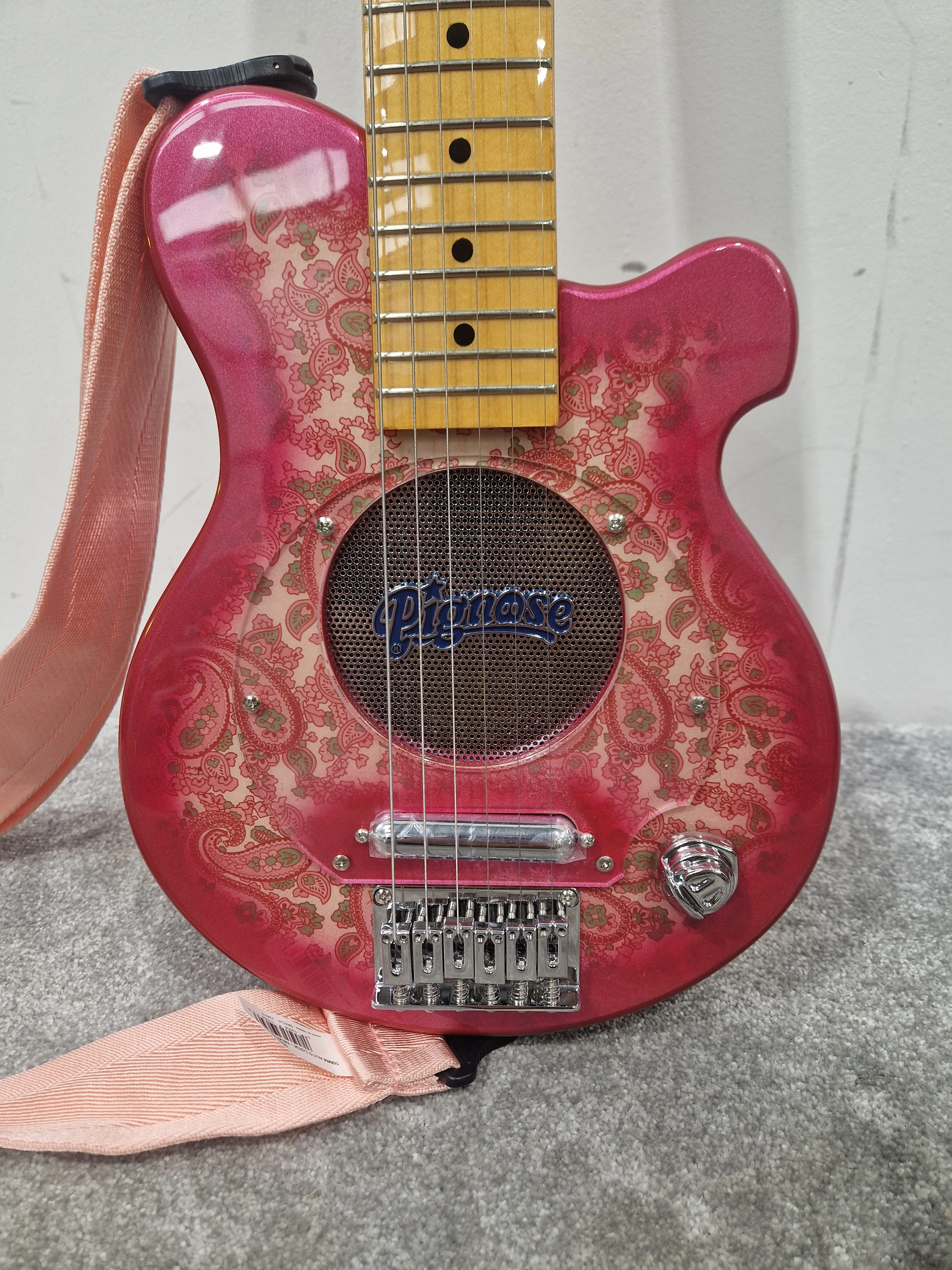 Pignose Electric Travel Guitar - Compact Design, Solid Tone - Excellent w/ Soft Case & Pink Guitar strap - Image 9