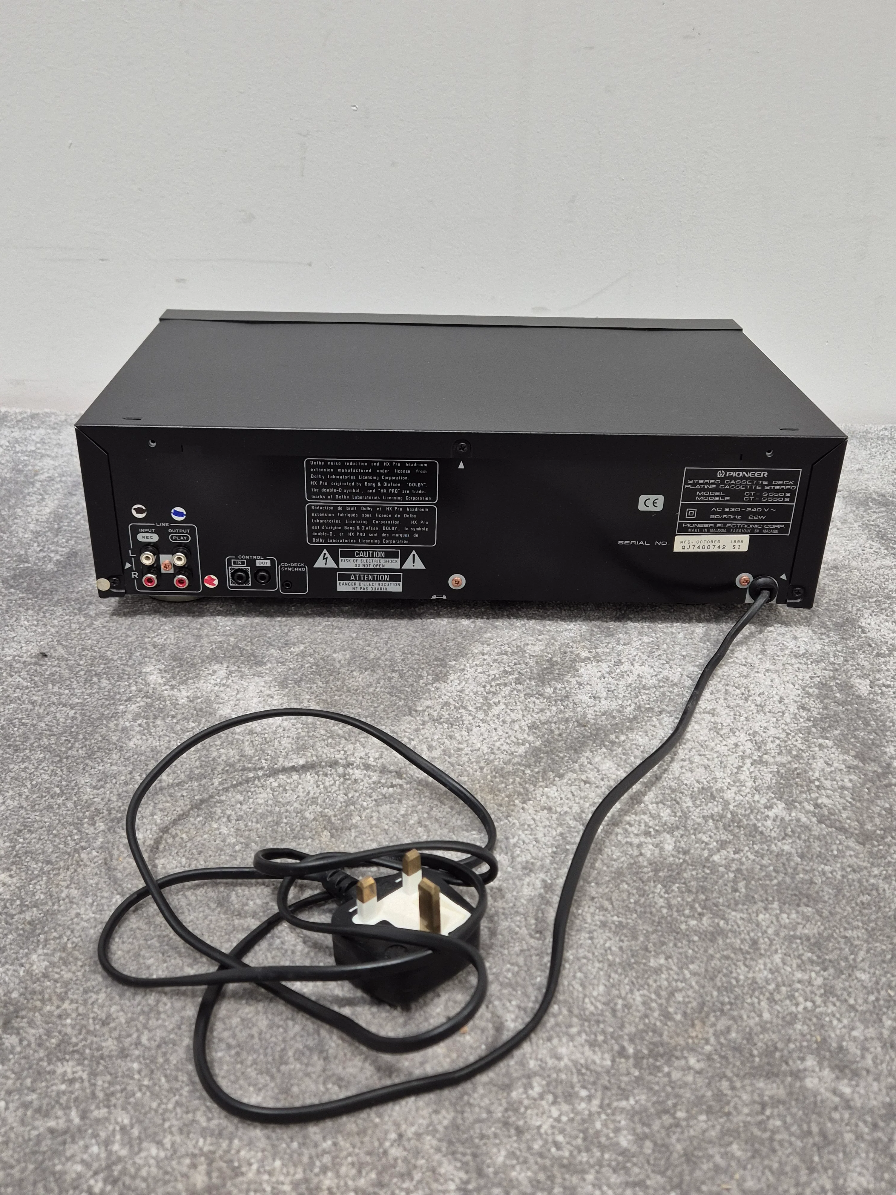 Pioneer CT-S550S Cassette Deck - Auto-Reverse Playback - Very Good - Image 7
