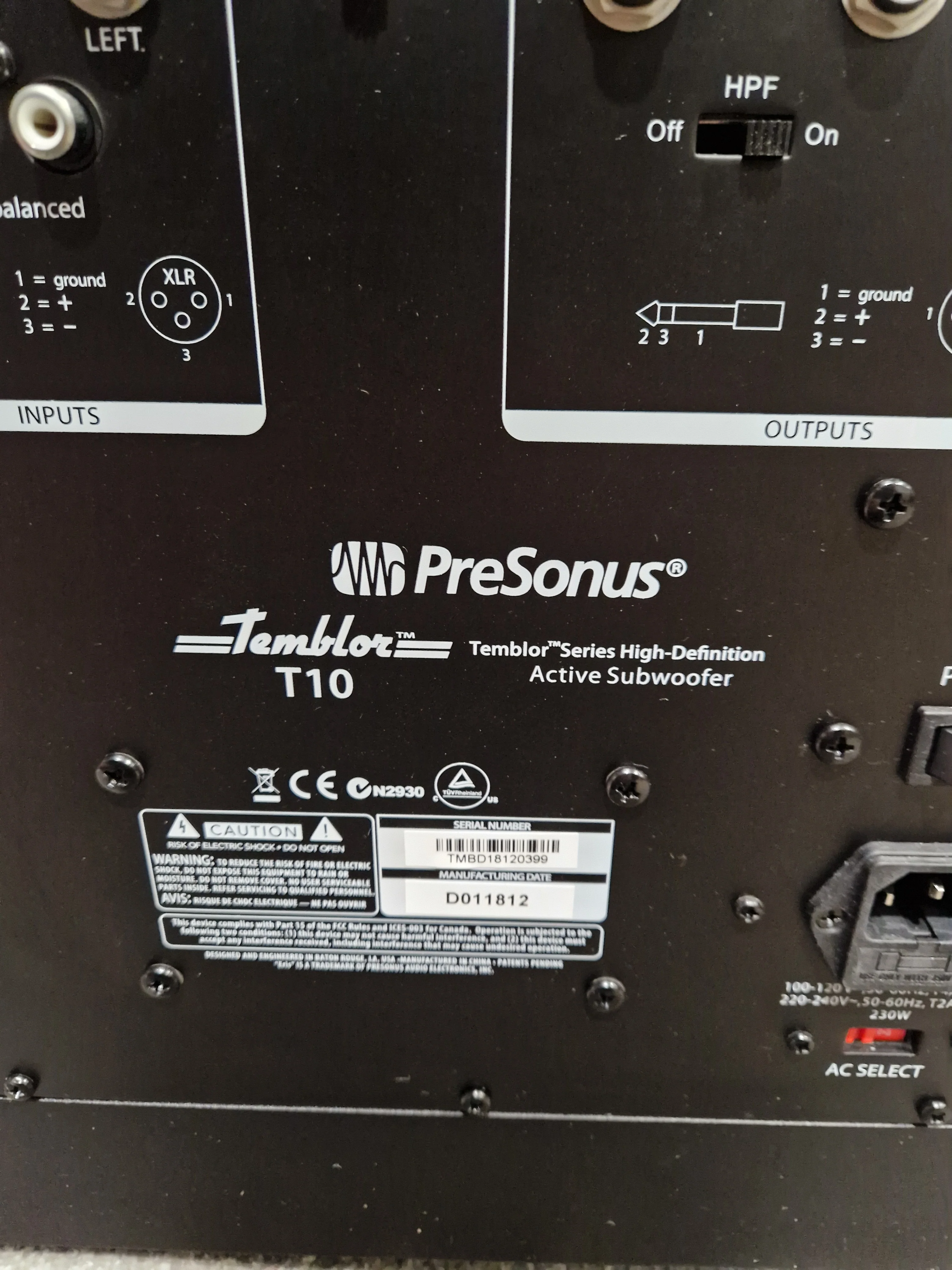 PreSonus Temblor T10 - Active Studio Subwoofer - 10-inch - Good w/ Original Box & Cables - Image 12