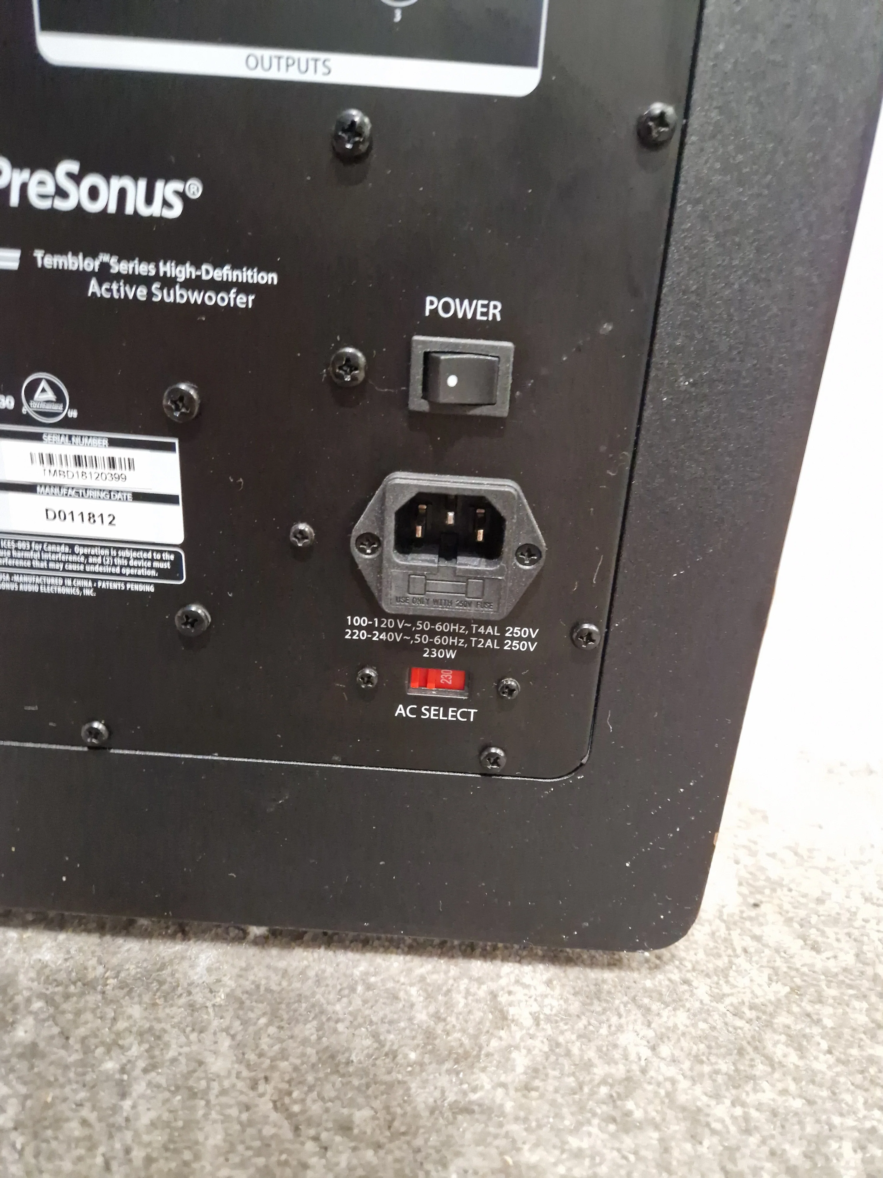 PreSonus Temblor T10 - Active Studio Subwoofer - 10-inch - Good w/ Original Box & Cables - Image 9