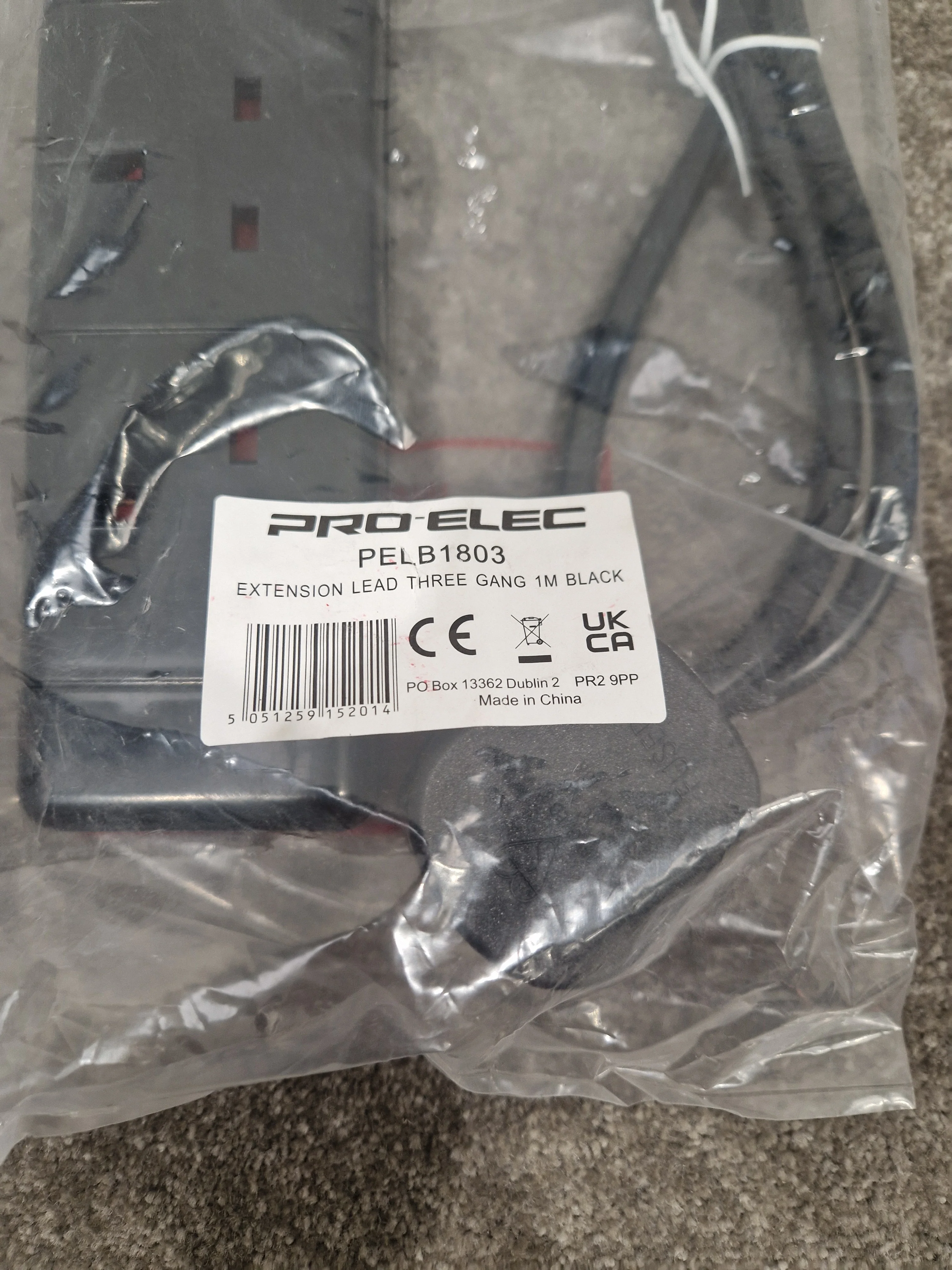 PRO-ELEC Extension Lead Three Gang 1M Black - Durable Power Solution - Excellent w/ Original Packaging - Image 5