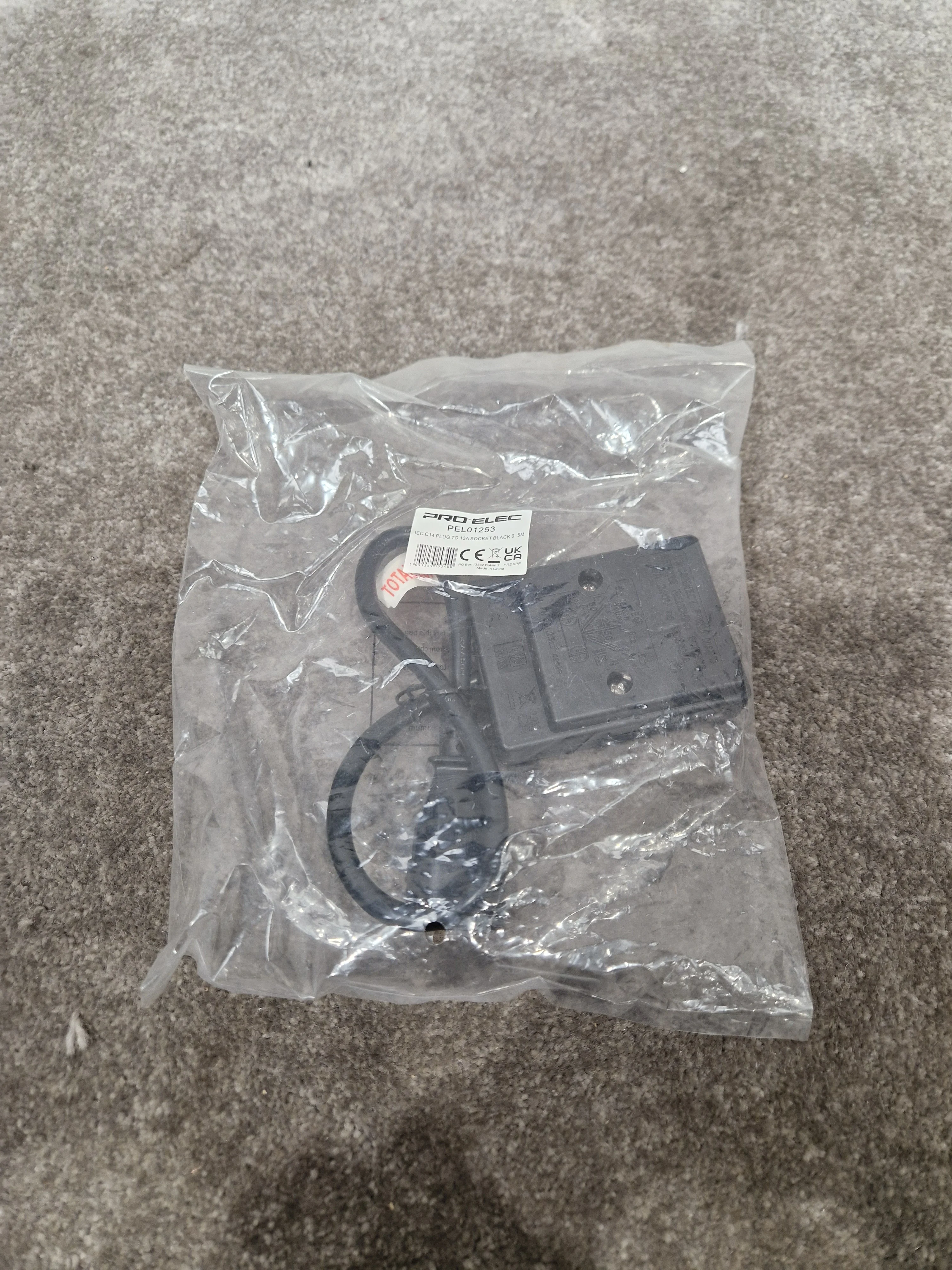 PRO-ELEC IEC C14 Plug TO 13A Socket Black 0.5m - Power Extension Cable - Excellent w/ Original Packaging