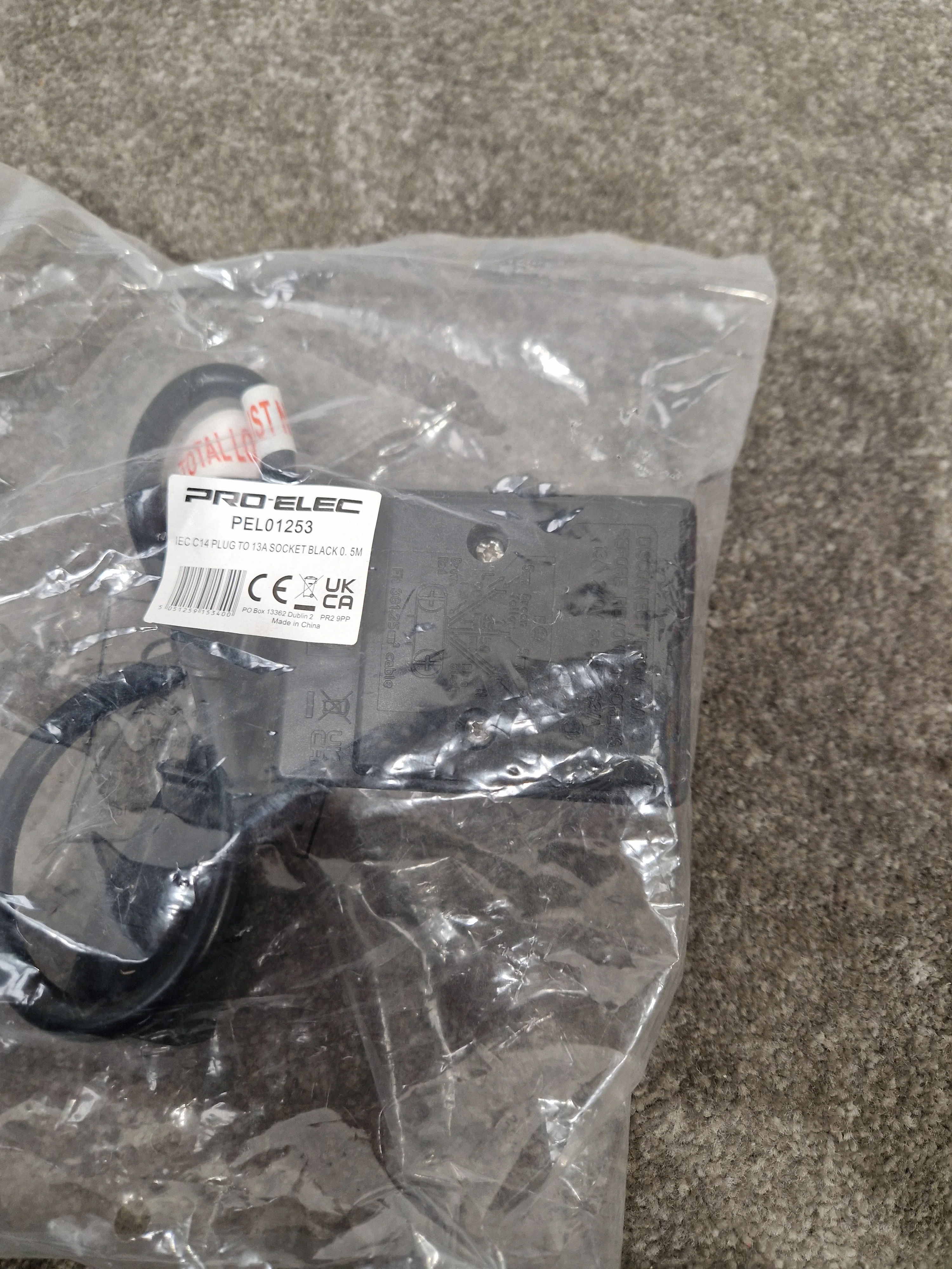 PRO-ELEC IEC C14 Plug TO 13A Socket Black 0.5m - Power Extension Cable - Excellent w/ Original Packaging - Image 7