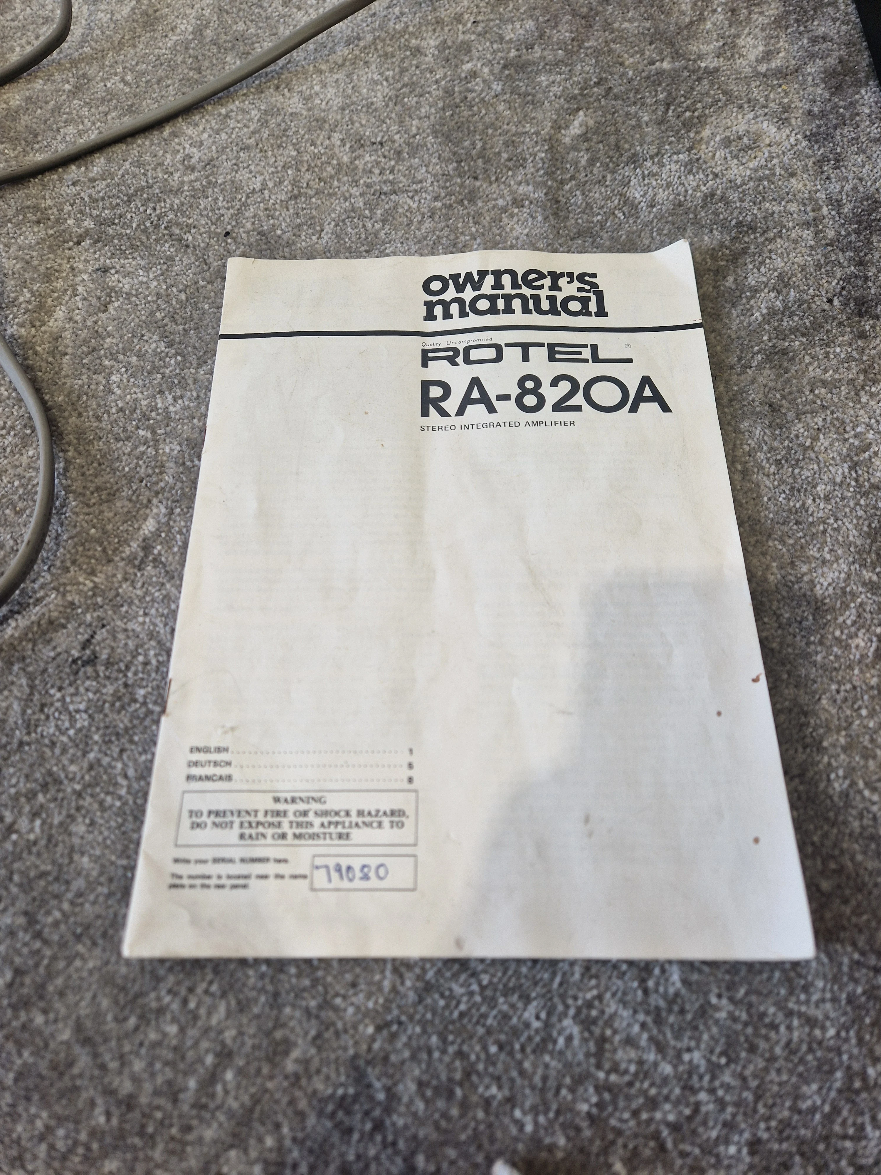 Rotel RA-820A Stereo Integrated Amplifier – Vintage Hi-Fi, 2x30W Output - Good w/ Box - Image 2