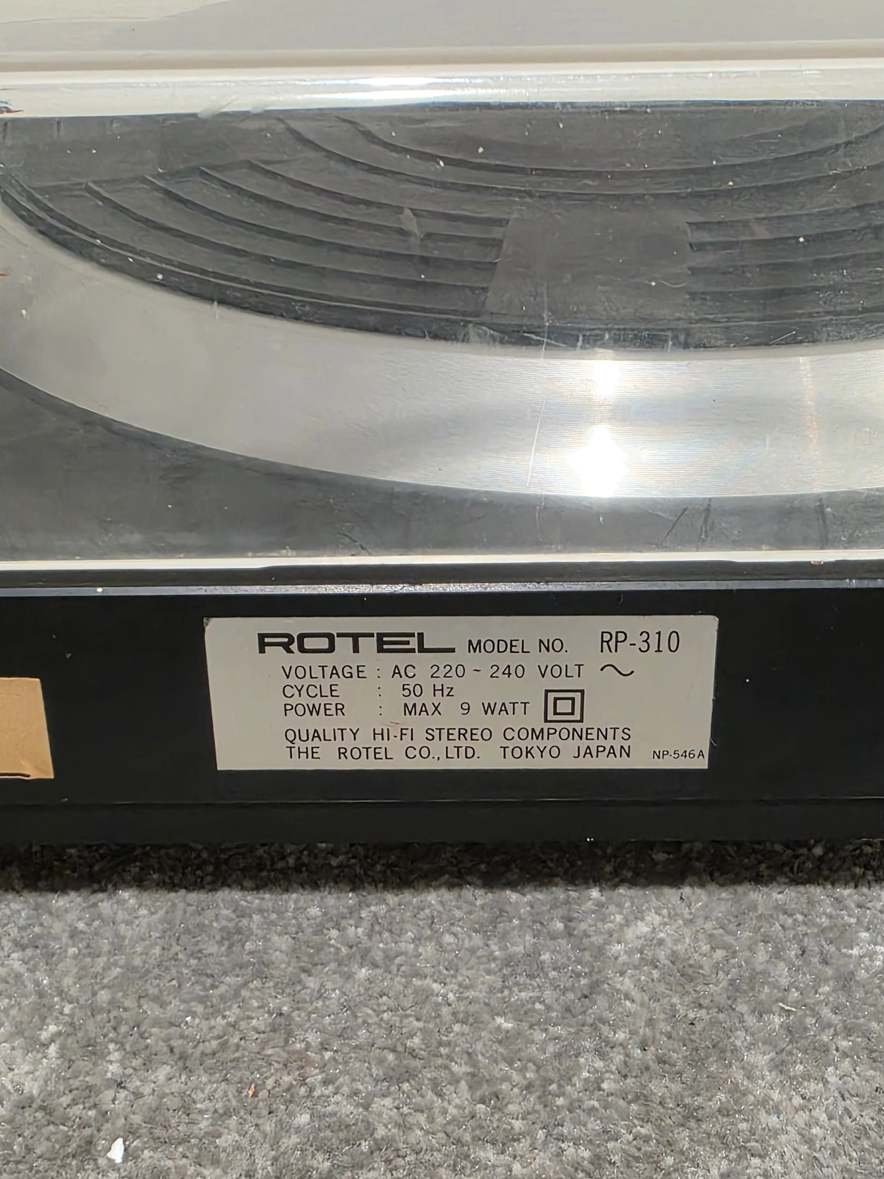 Rotel RP-310 - Semi-Automatic Belt-Drive Turntable - Spares or Repair w/ Original Box - Image 6