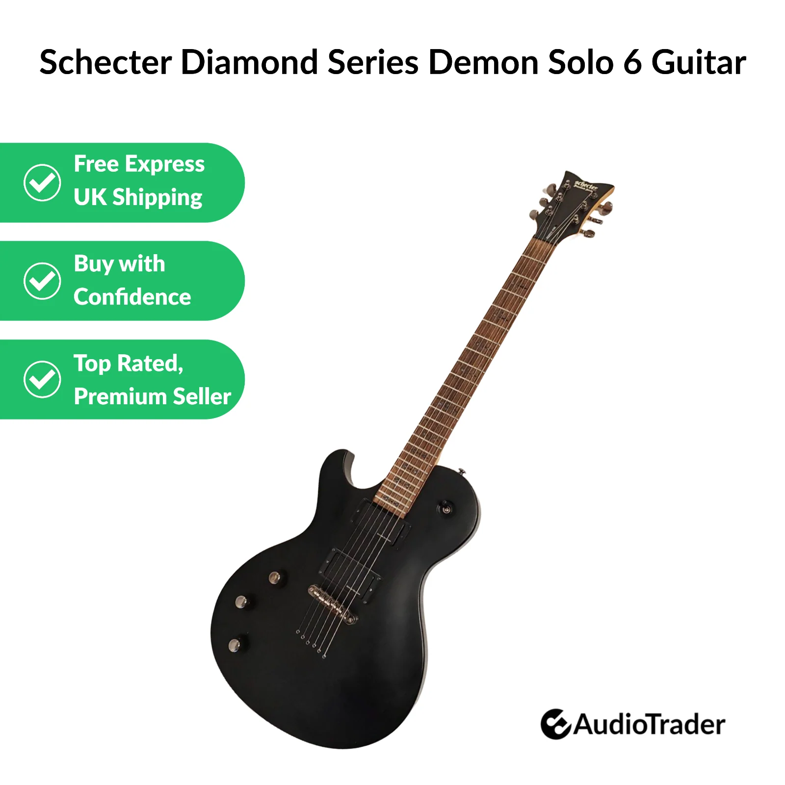Schecter Diamond Series Demon Solo 6 Custom Black Electric Guitar Left Handed - Image 2