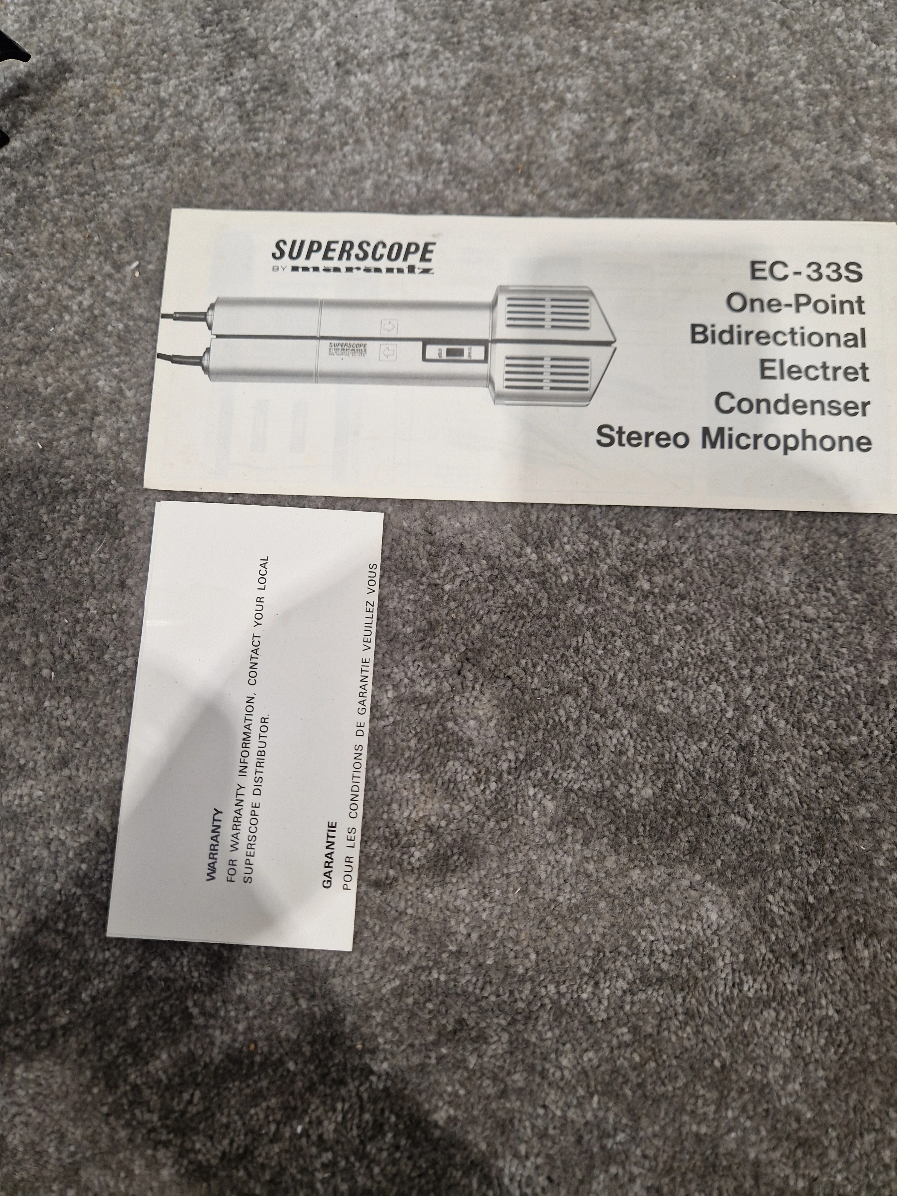 Superscope by Marantz EC-33s Mic - Professional Condenser Microphone - High-Fidelity Audio - Very Good w/ Manuals & Soft Case & Mic holder & Mic cover - Image 10