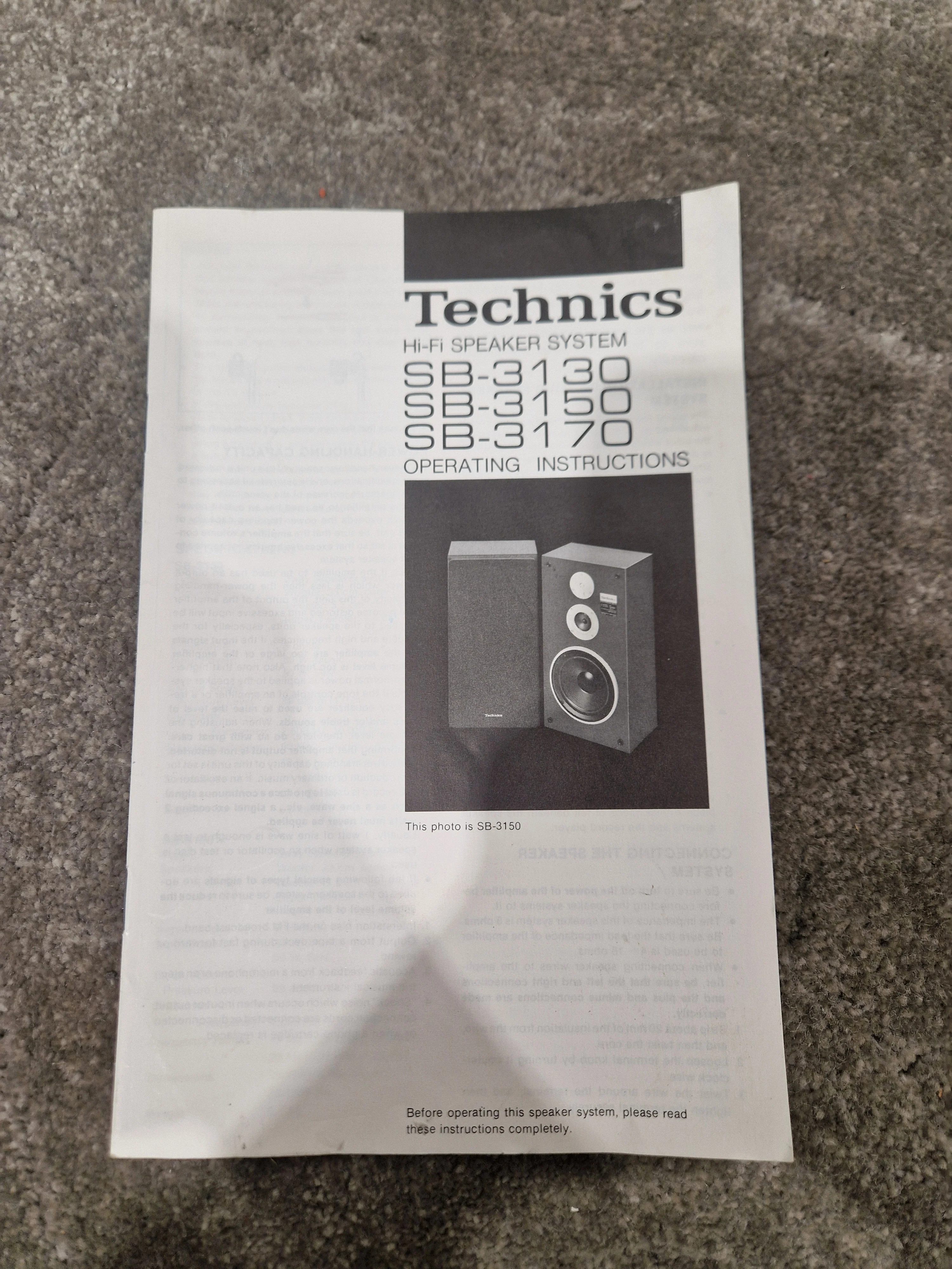 Technics Sb-3130 Pair of Speakers - 3-Way Design, 50W Power - Very Good w/ Manuals - Image 9