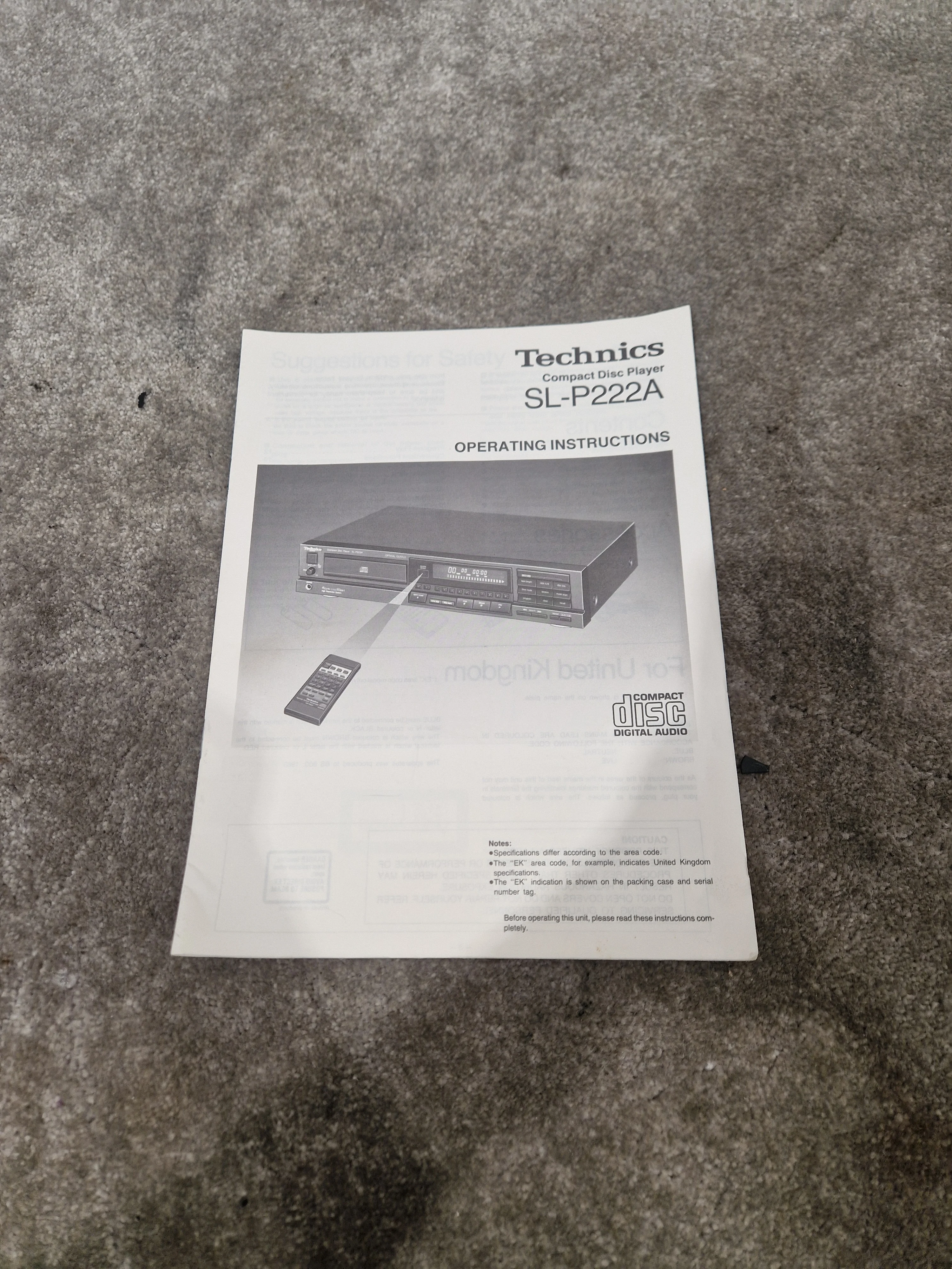 Technics Sl-p222a CD Player - Linear Tracking, High Fidelity - Spares or Repair w/ Manuals & Remote control - Image 8