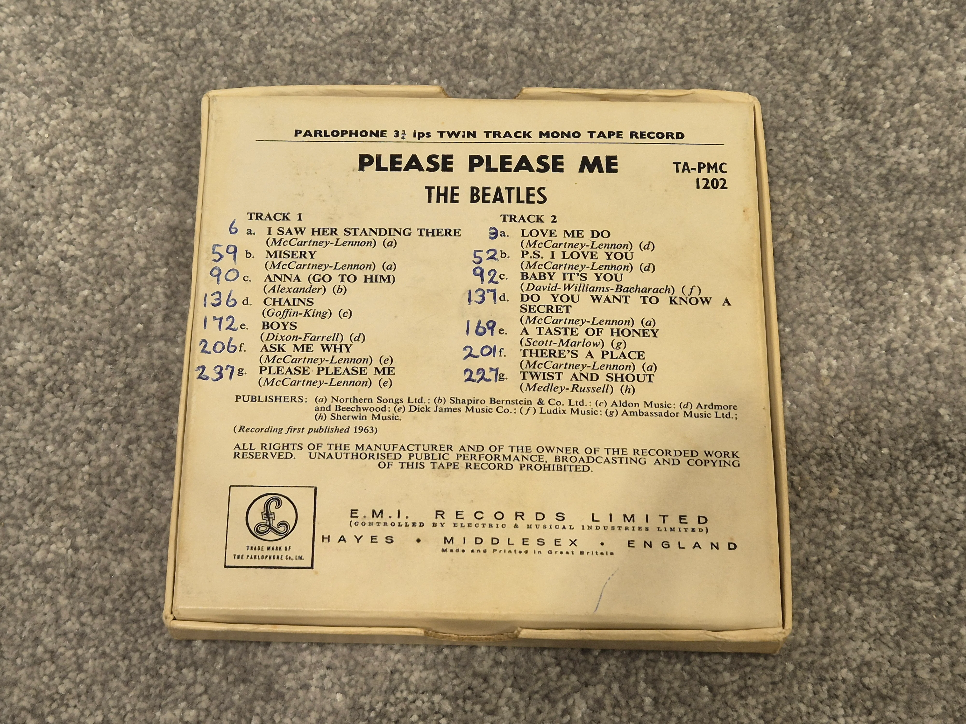 The Beatles - Please Please Me PMC 1202 Reel to Reel Record w/ Original Box - Image 2