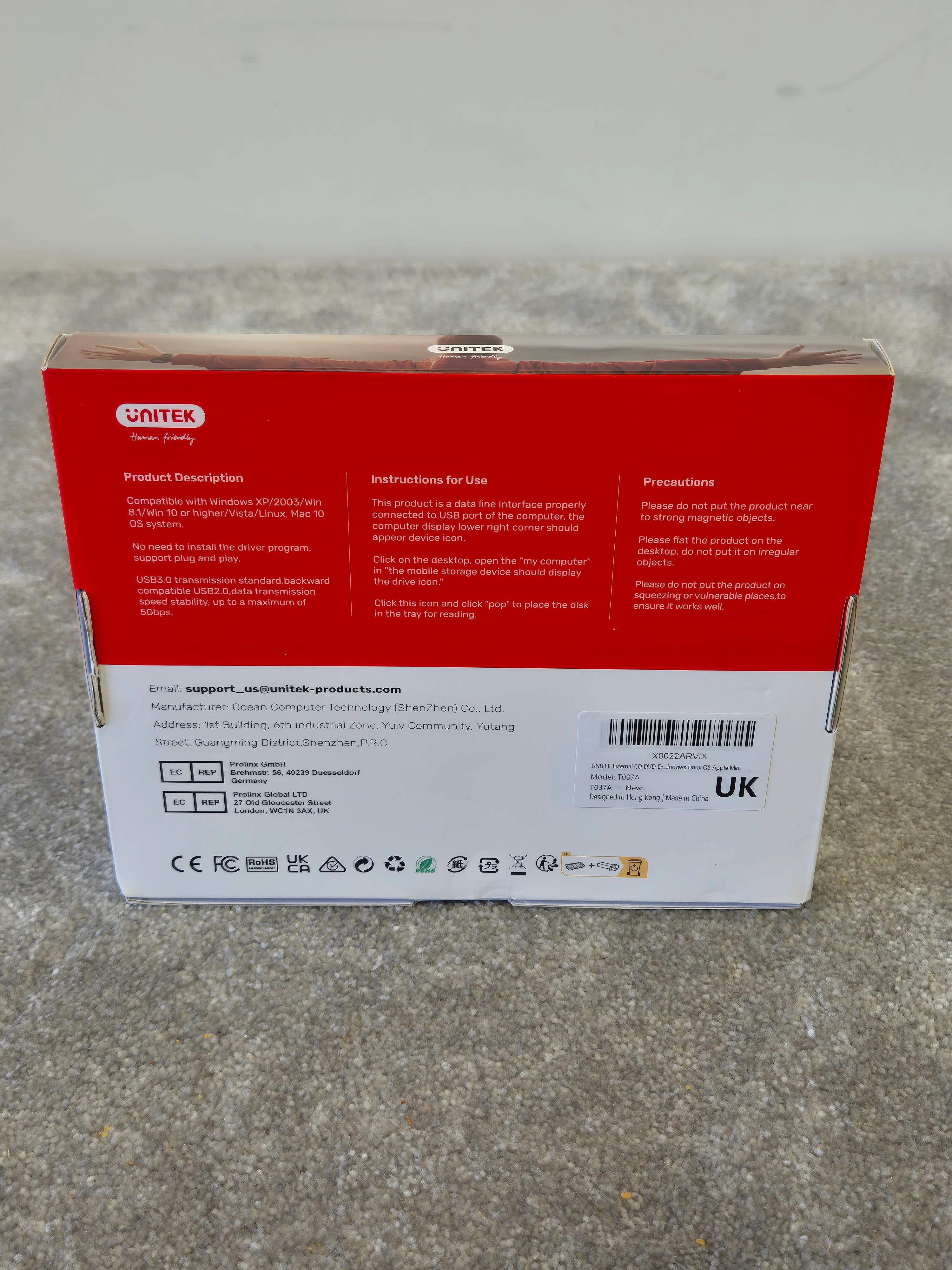 Unitek T037A External CD Drive - Slim Portable Design - Open Box w/ Original Box & Cables - Image 6