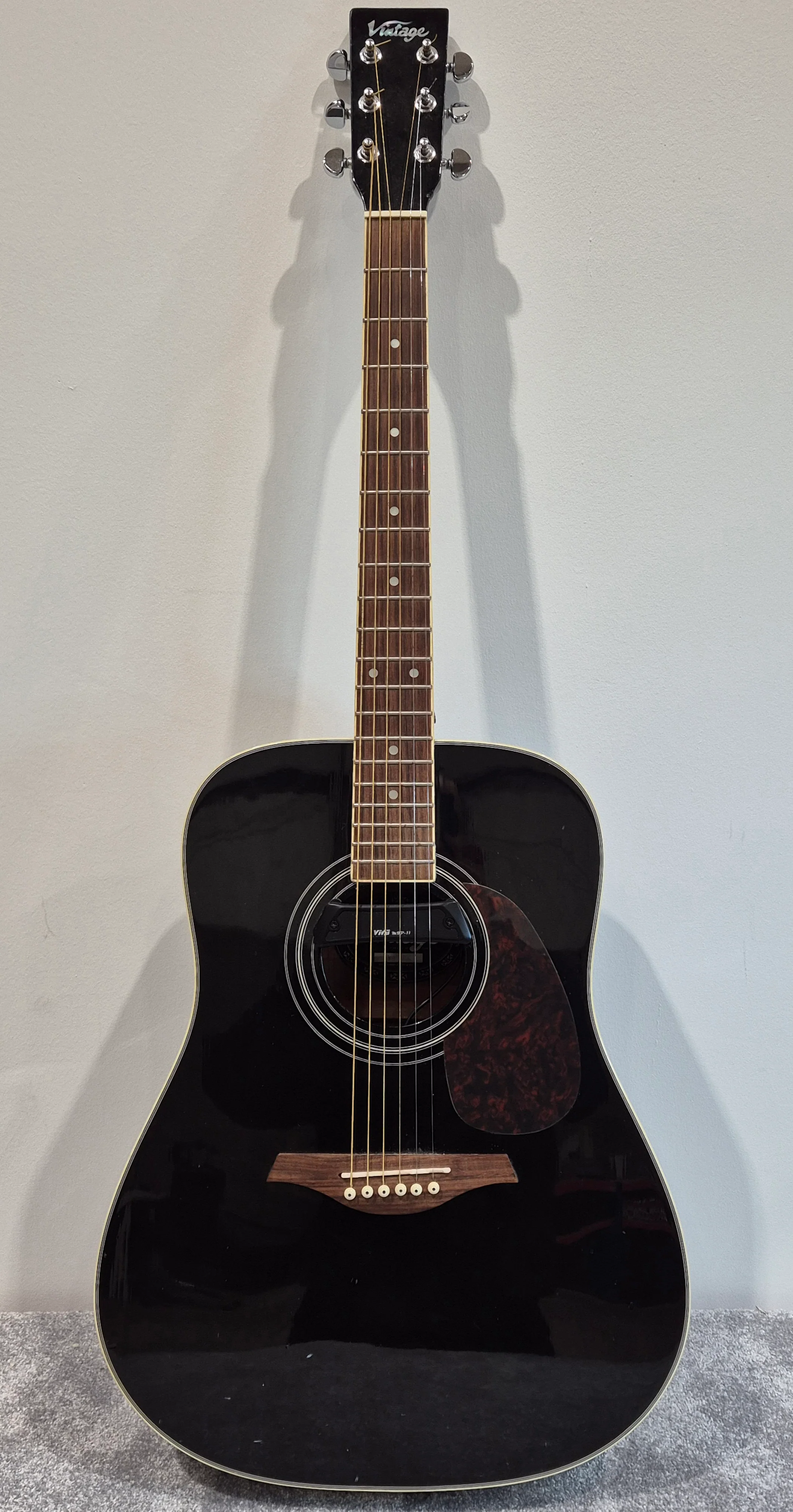 Vintage V400 BK Acoustic Guitar - Viva MTP11 Sound Hole Pick Up - Image 2