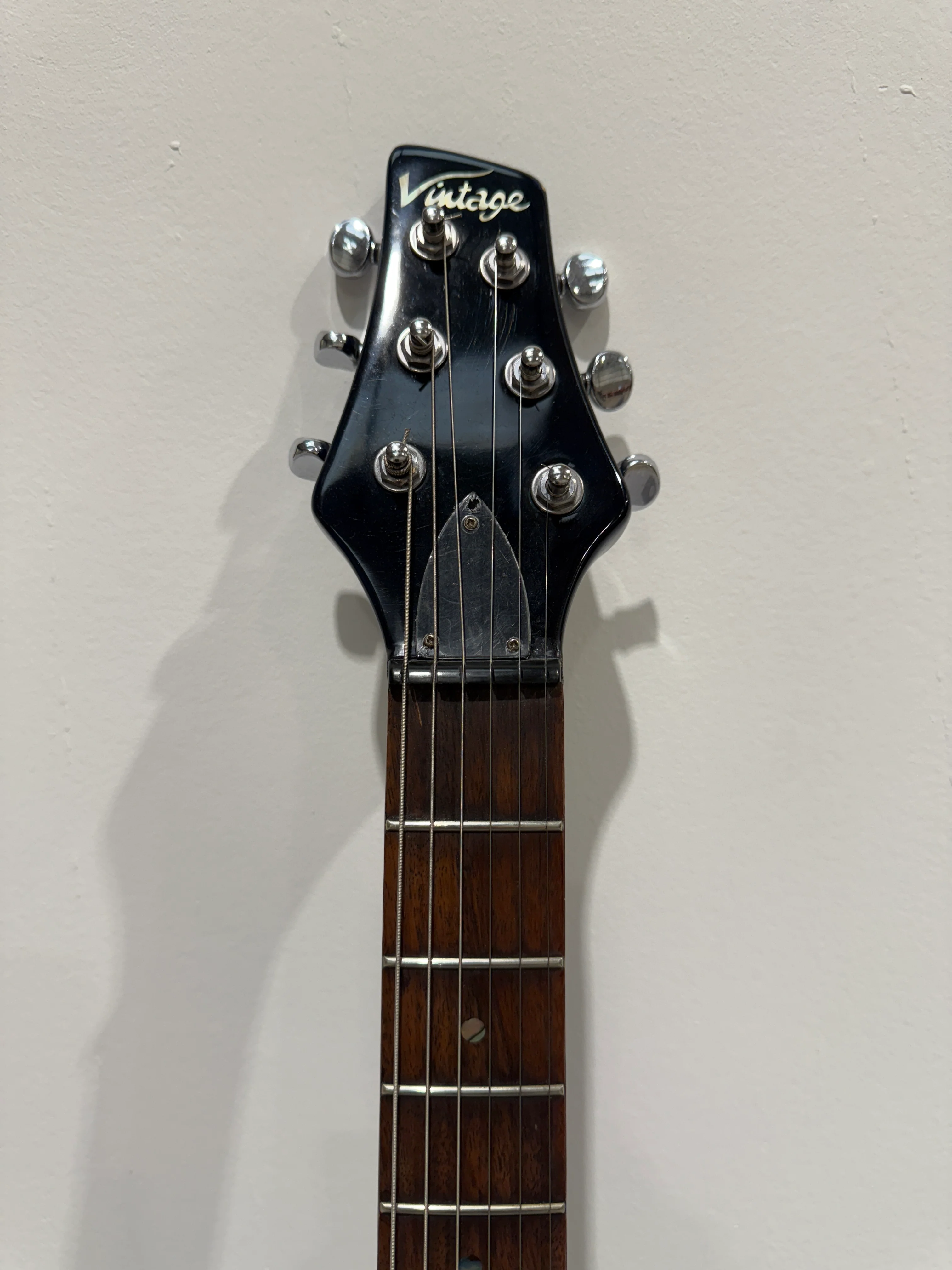 Vintage VRS 100 Trans Blue Electric Guitar - Fusion Carry Case - Tremelo Bar - Image 12