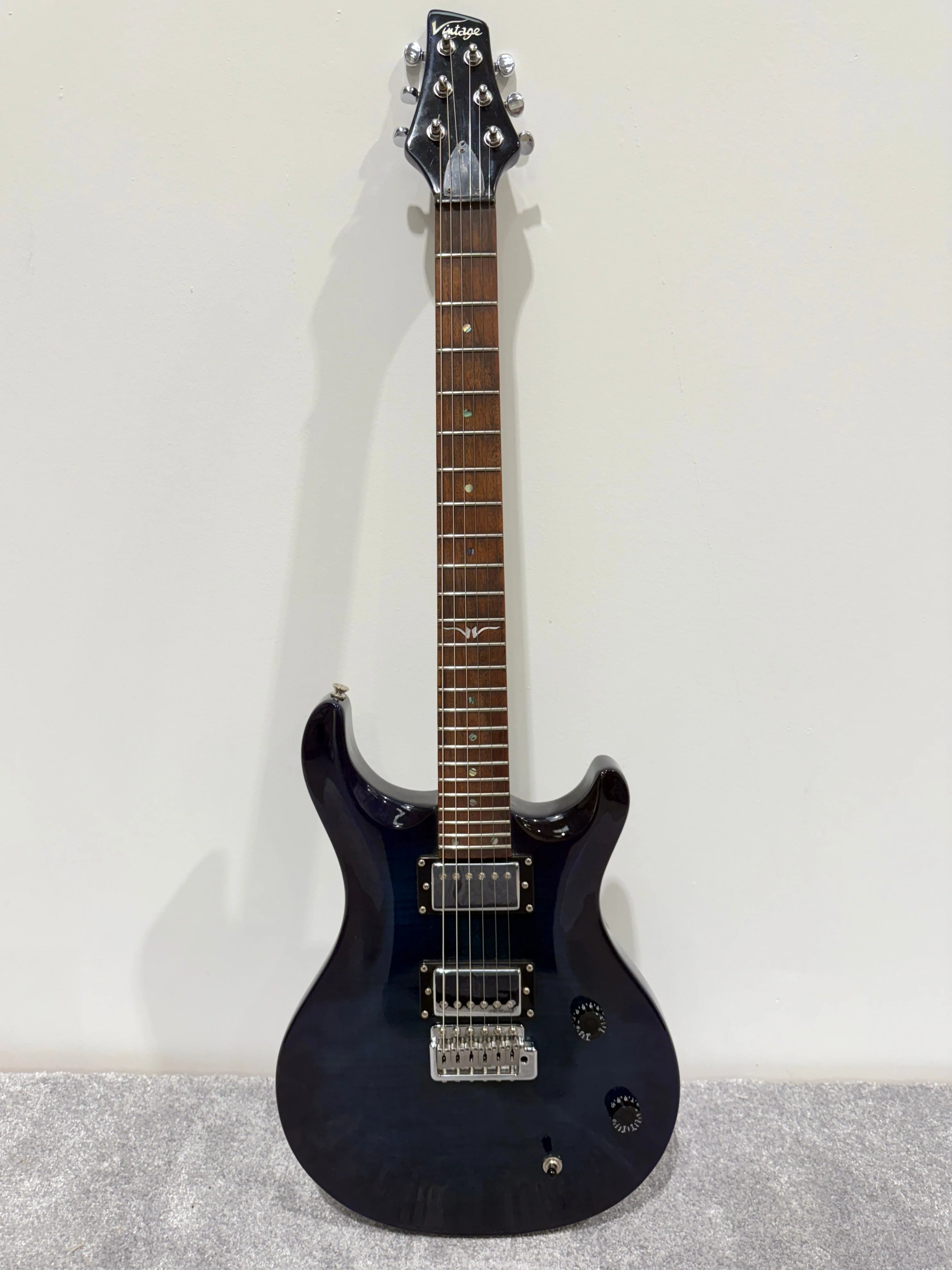 Vintage VRS 100 Trans Blue Electric Guitar - Fusion Carry Case - Tremelo Bar - Image 2