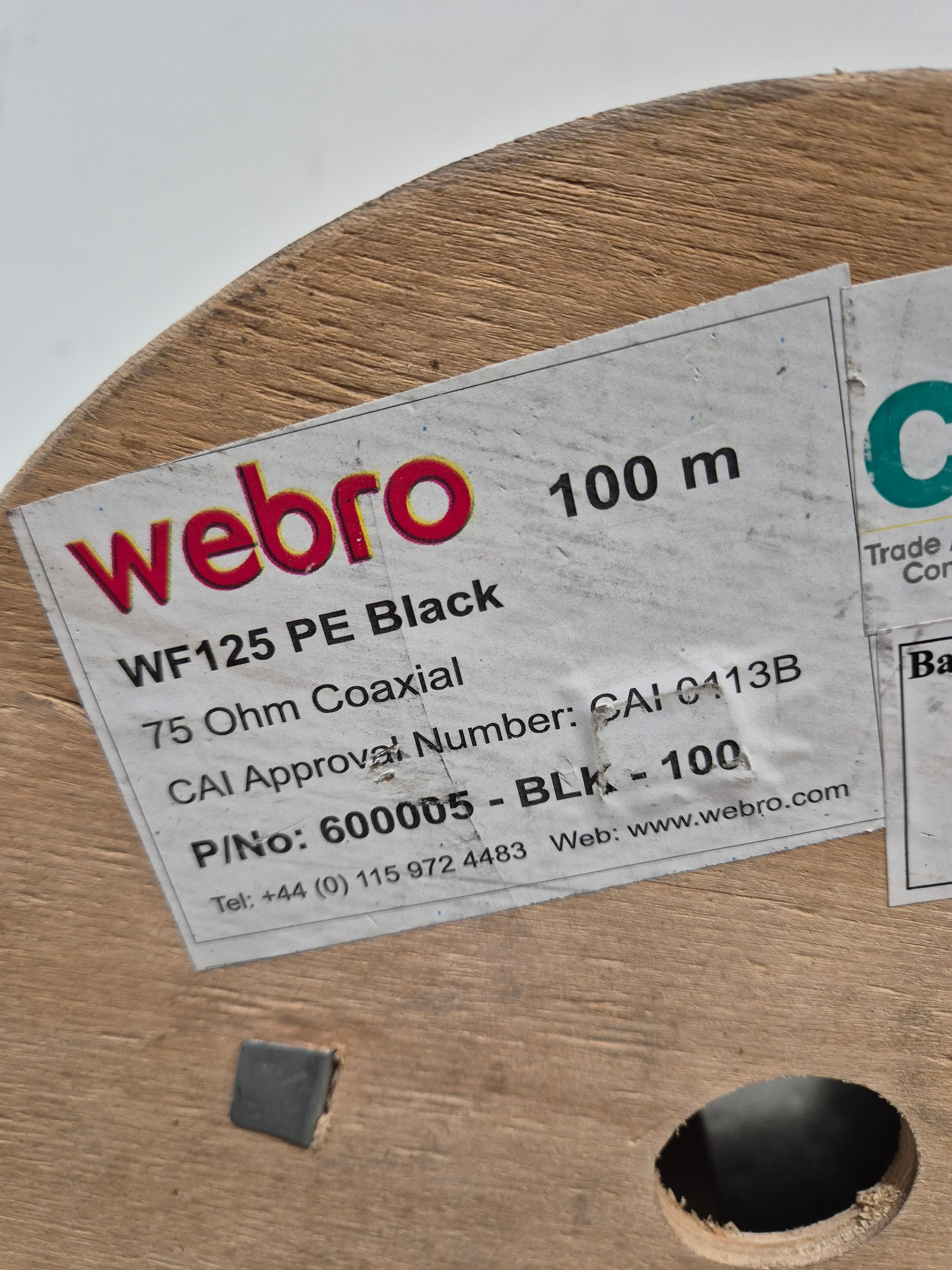 Webro Wf125 100m Black 75 Ohm Coaxial Cable Reel - 100m Length, High-Quality - New - Image 2
