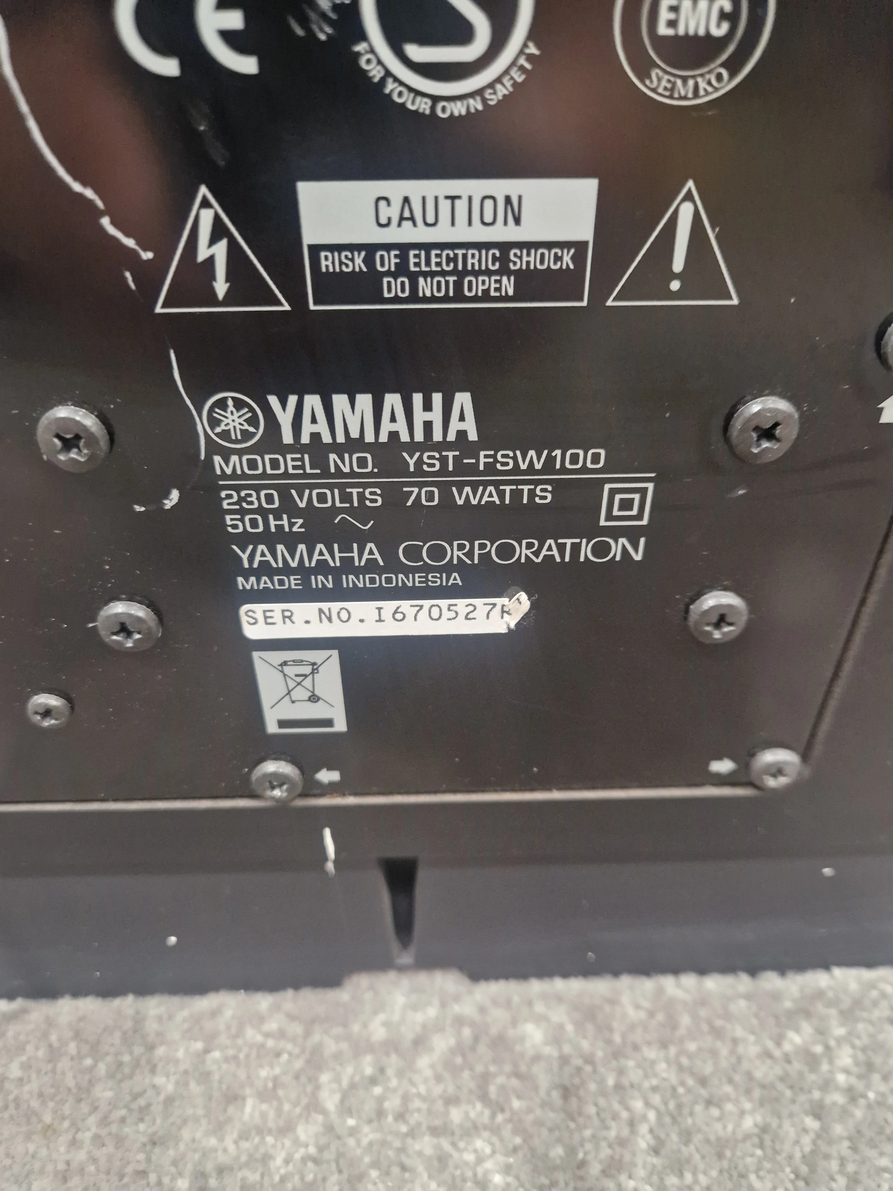 Yamaha YST-FWS100 - Advanced Sound System, Subwoofer - Very Good - Image 7